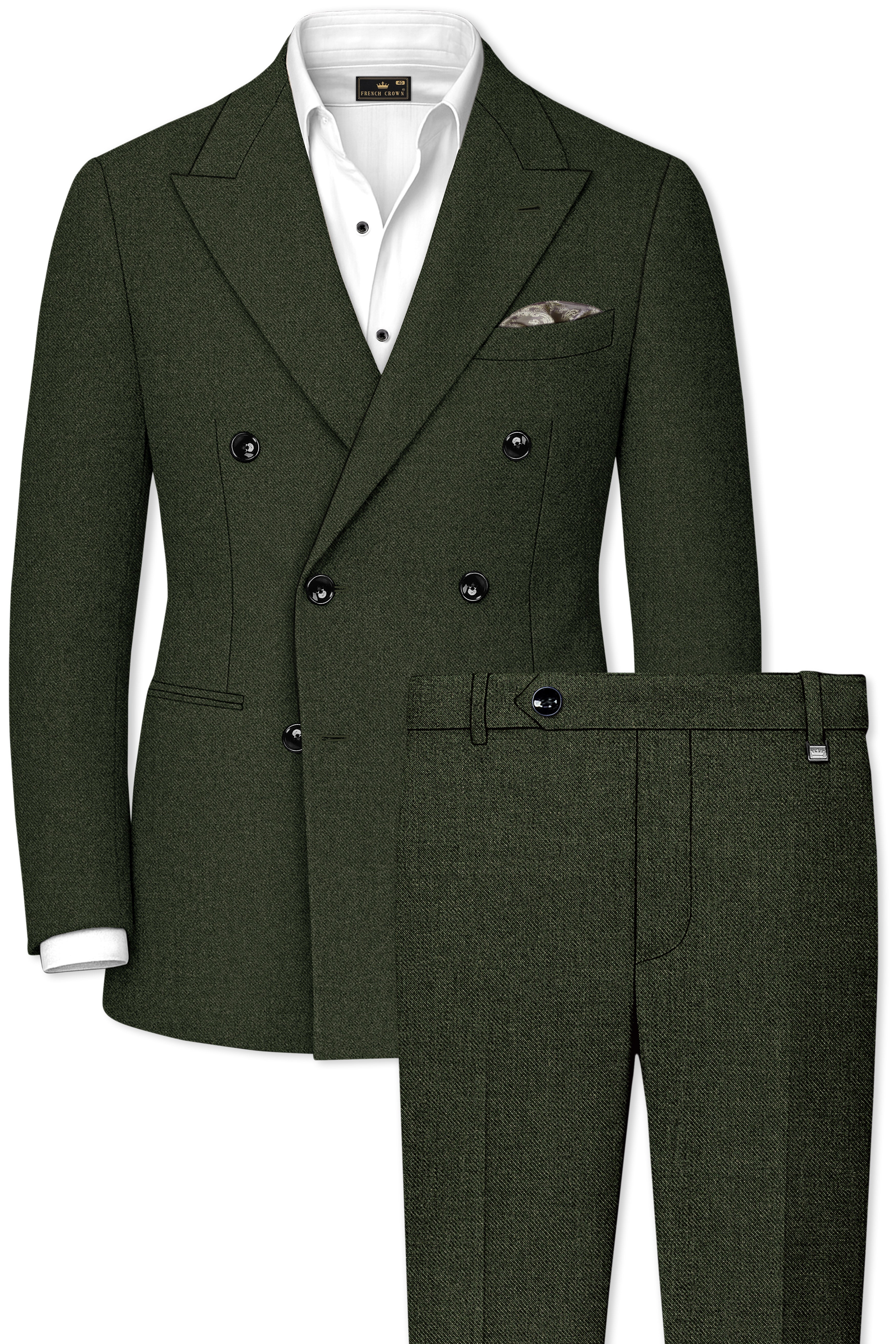 Virenza-Rangoon Green Textured Tweed Double Breasted Suit