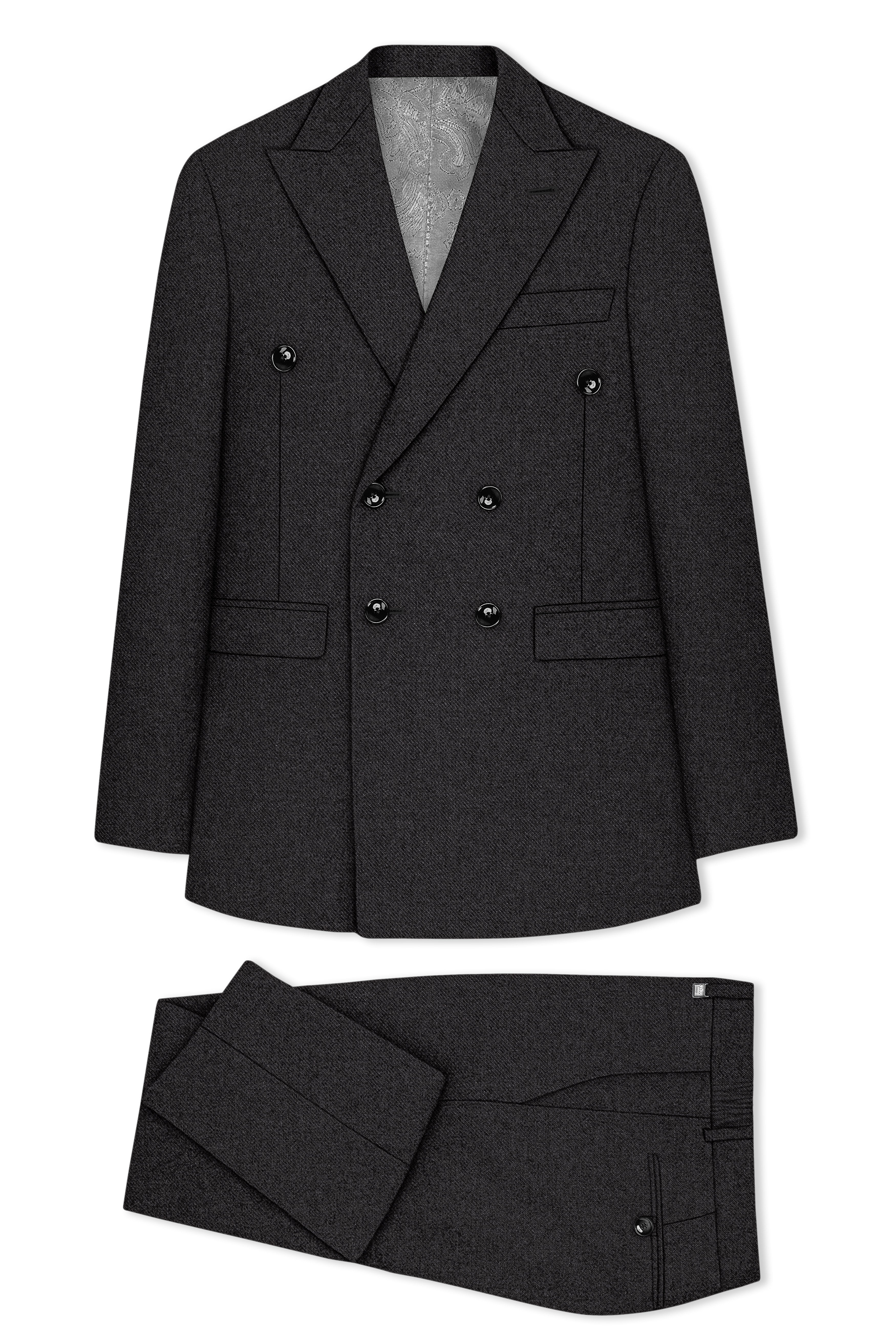Cinerro-Mine Shaft Gray Textured Tweed Double Breasted Suit