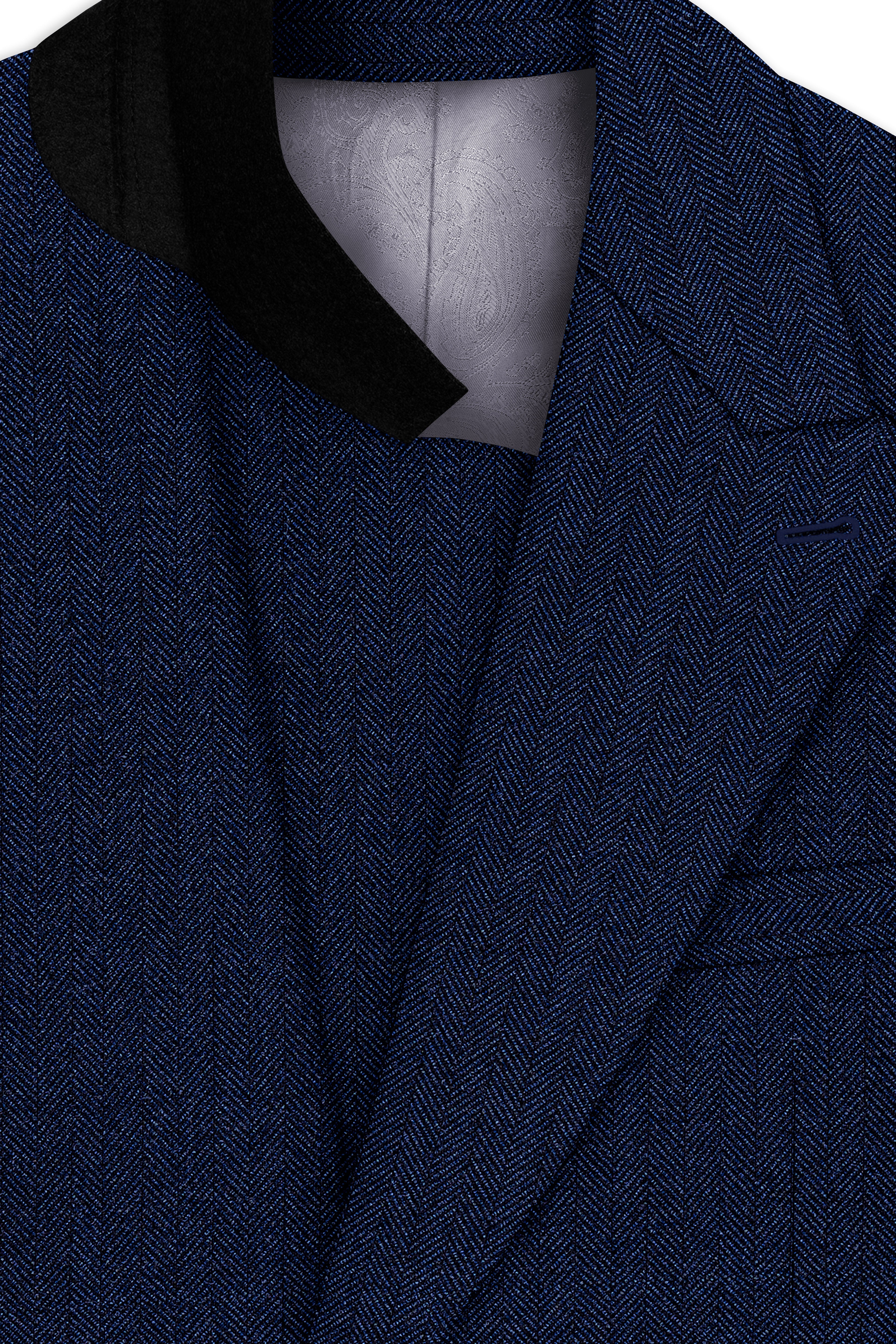 Aurevu-Vulcan Blue Herringbone Textured Tweed Double Breasted Suit