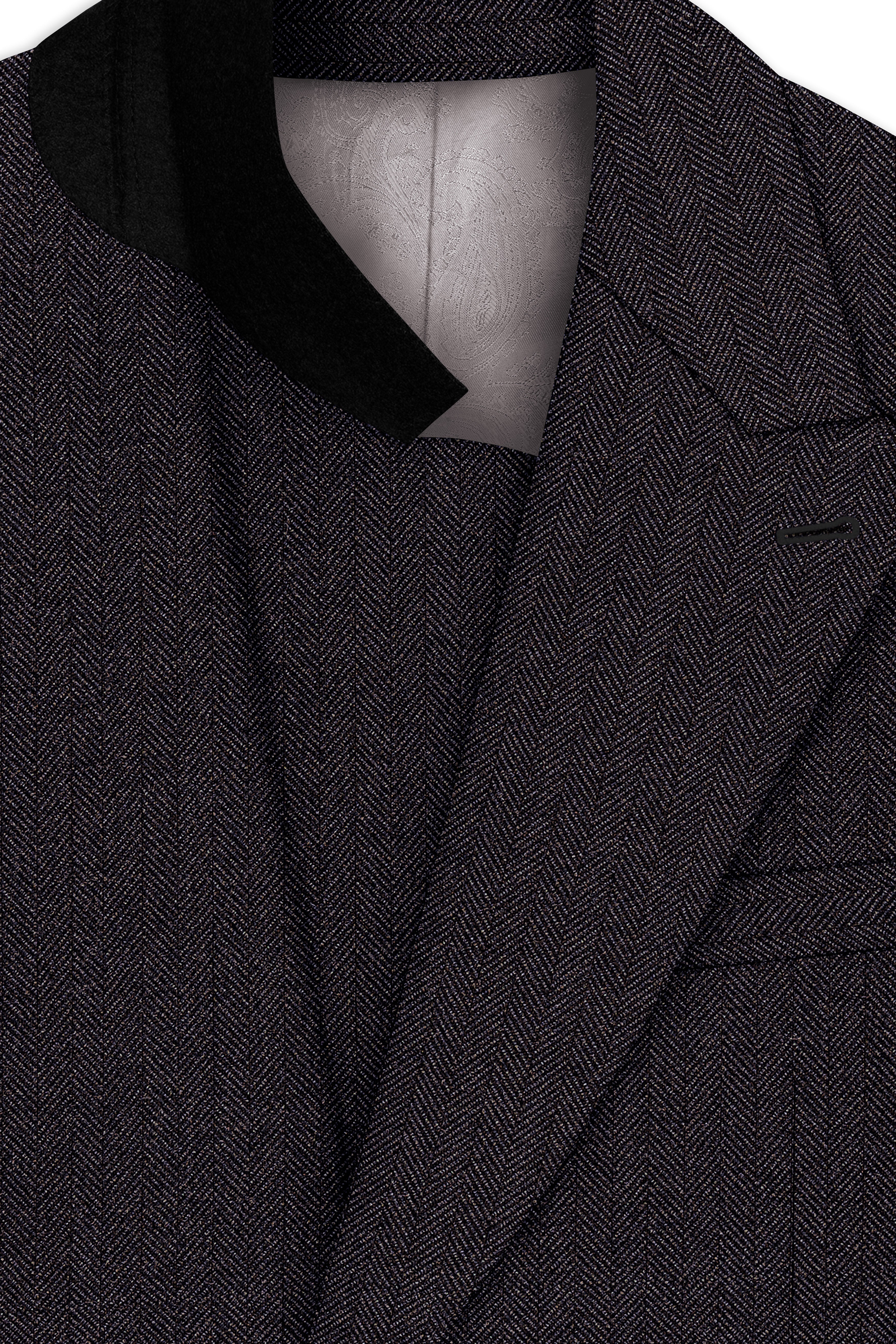 Aurezion-Zeus Brown Herringbone Textured Tweed Double Breasted Suit