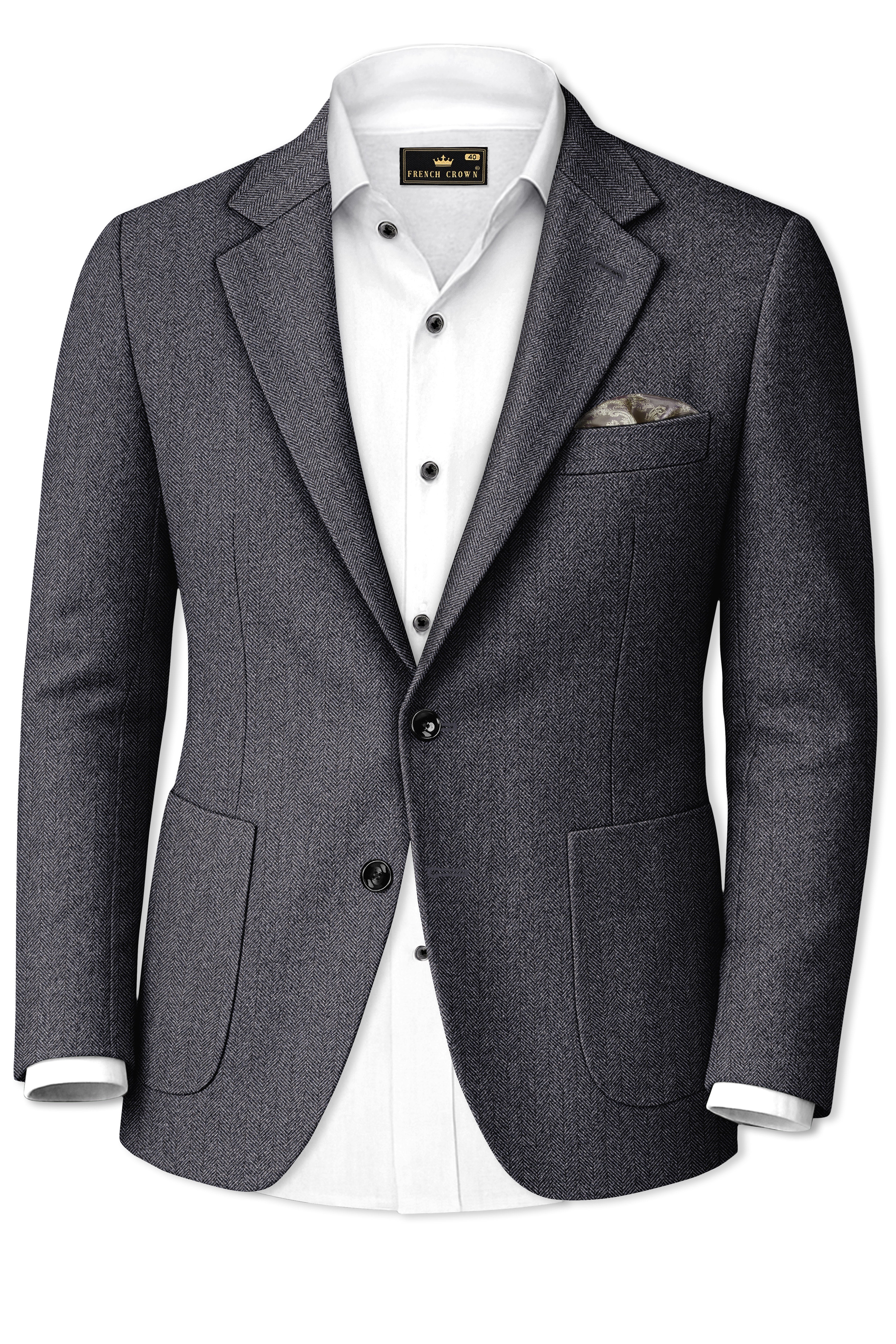 Silvoro-Iridium Gray Herringbone Textured Tweed Single Breasted Sports Suit
