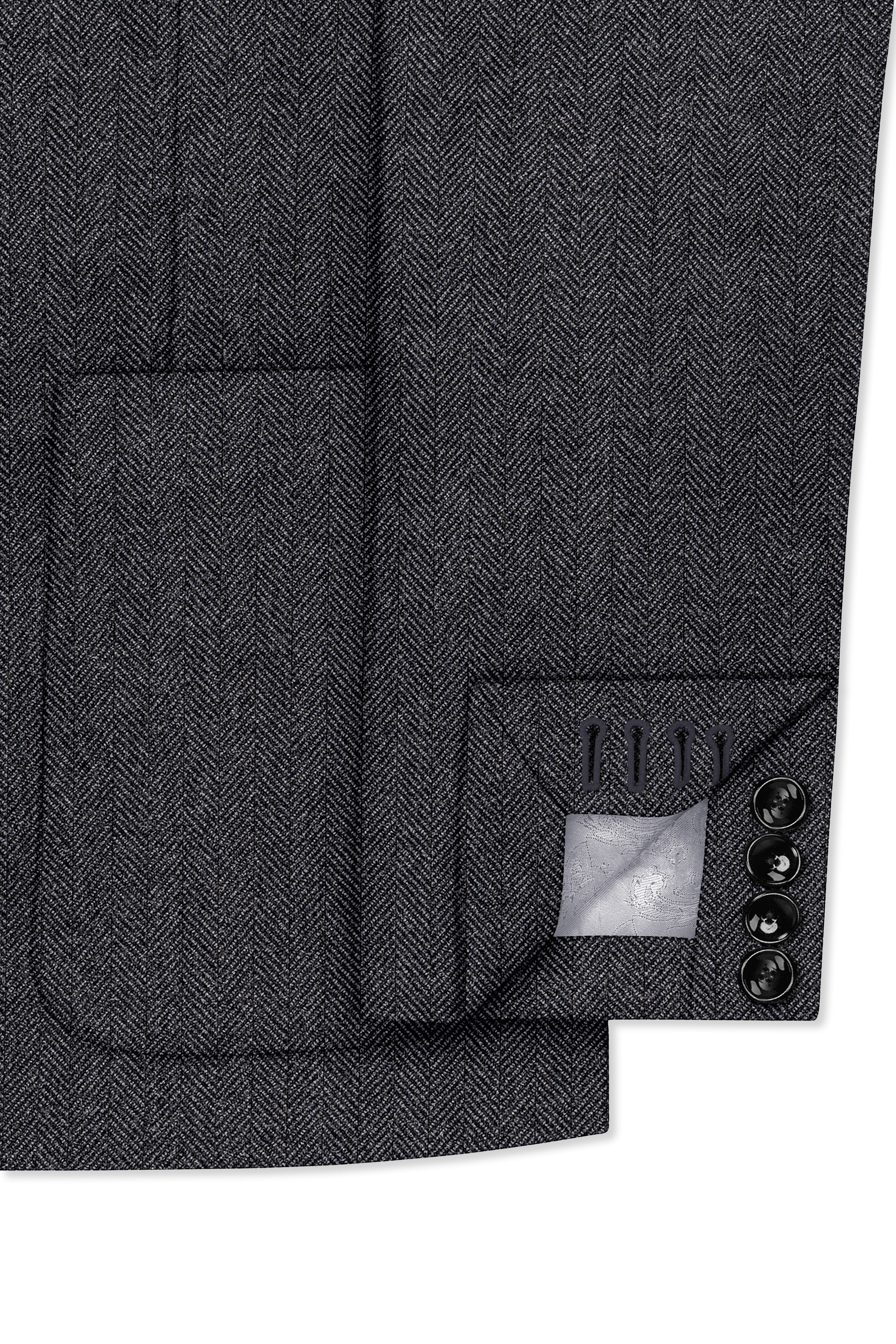 Silvoro-Iridium Gray Herringbone Textured Tweed Single Breasted Sports Suit