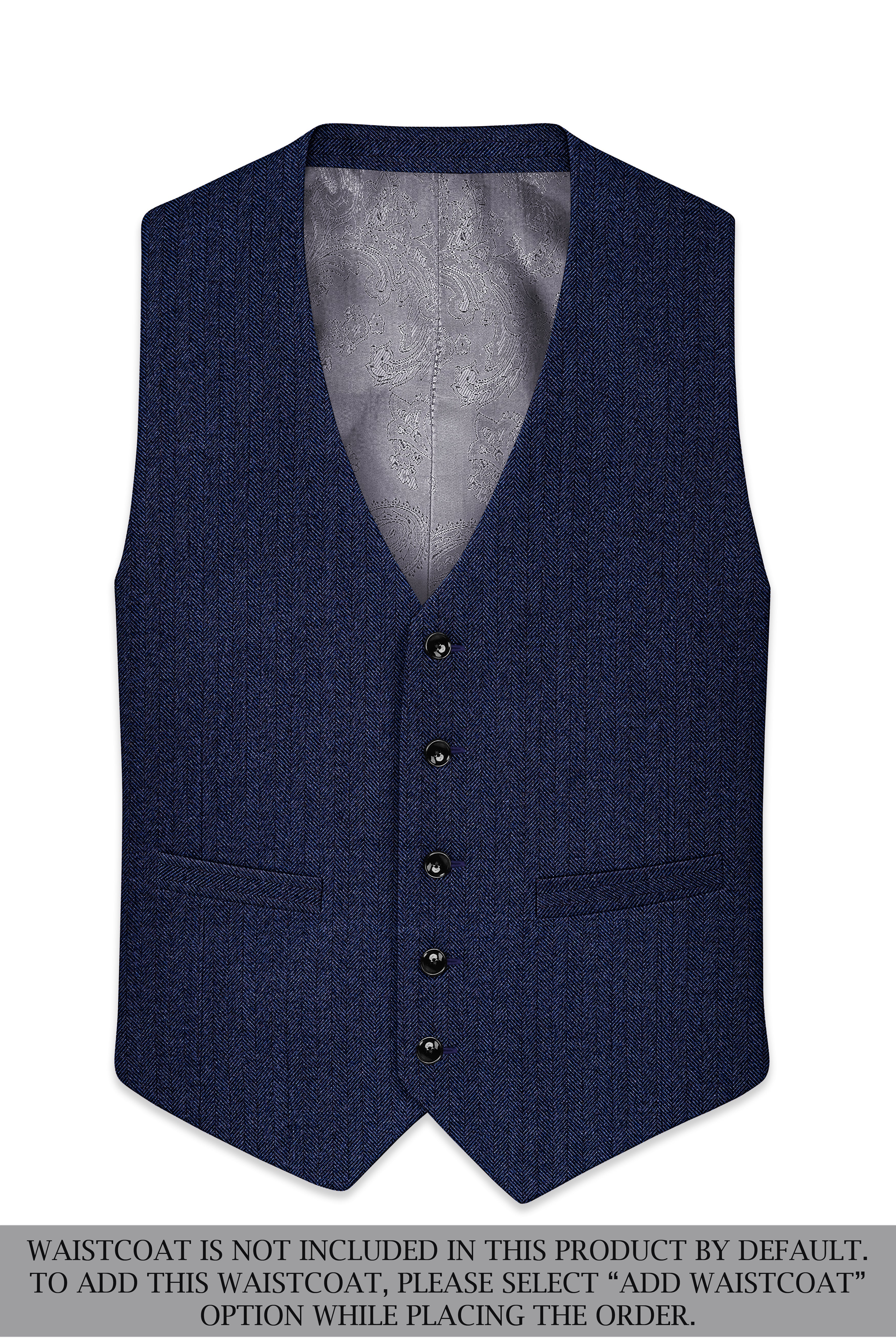 Aurevu-Vulcan Blue Herringbone Textured Tweed Single Breasted Sports Suit
