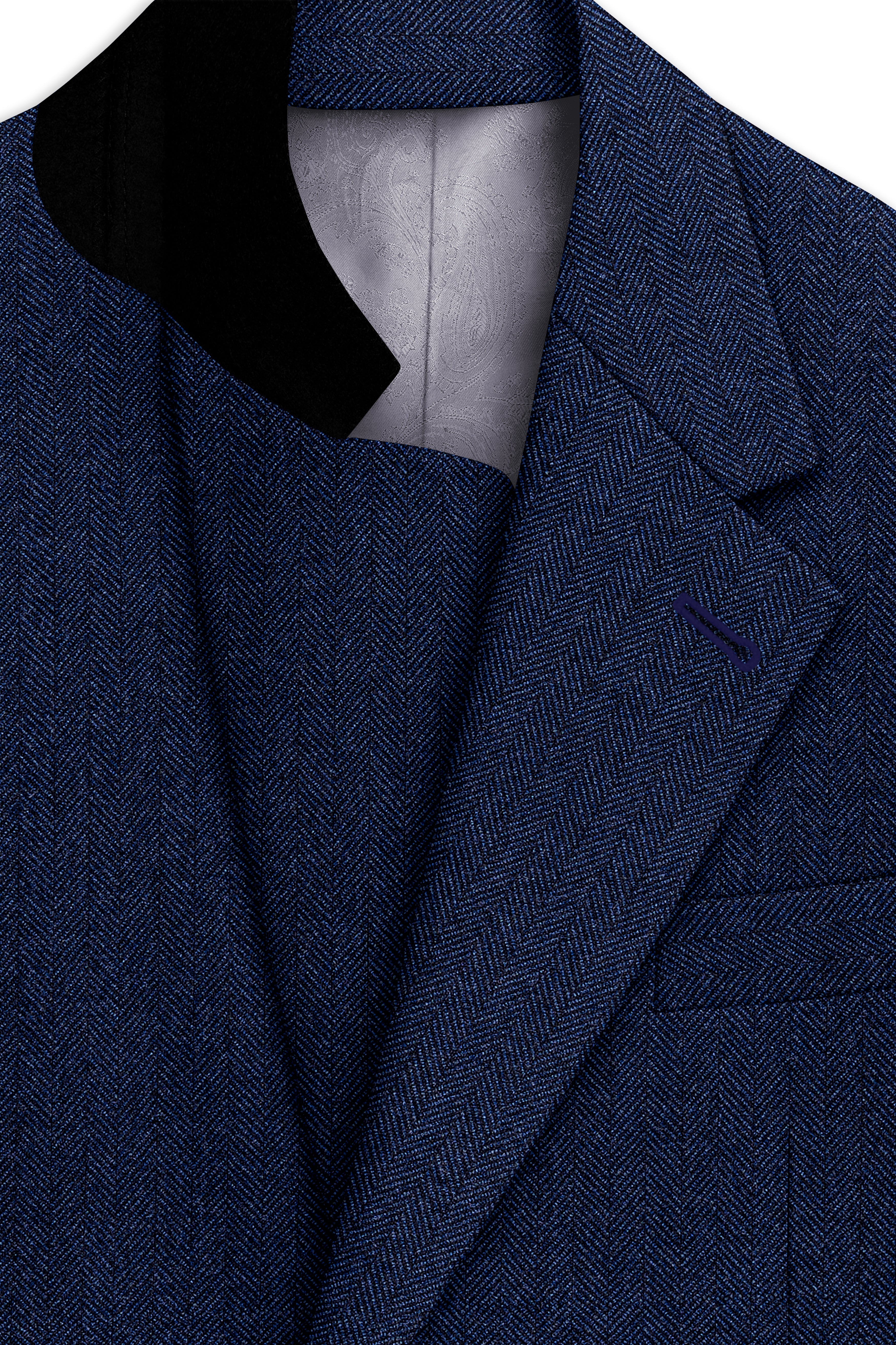Aurevu-Vulcan Blue Herringbone Textured Tweed Single Breasted Sports Suit