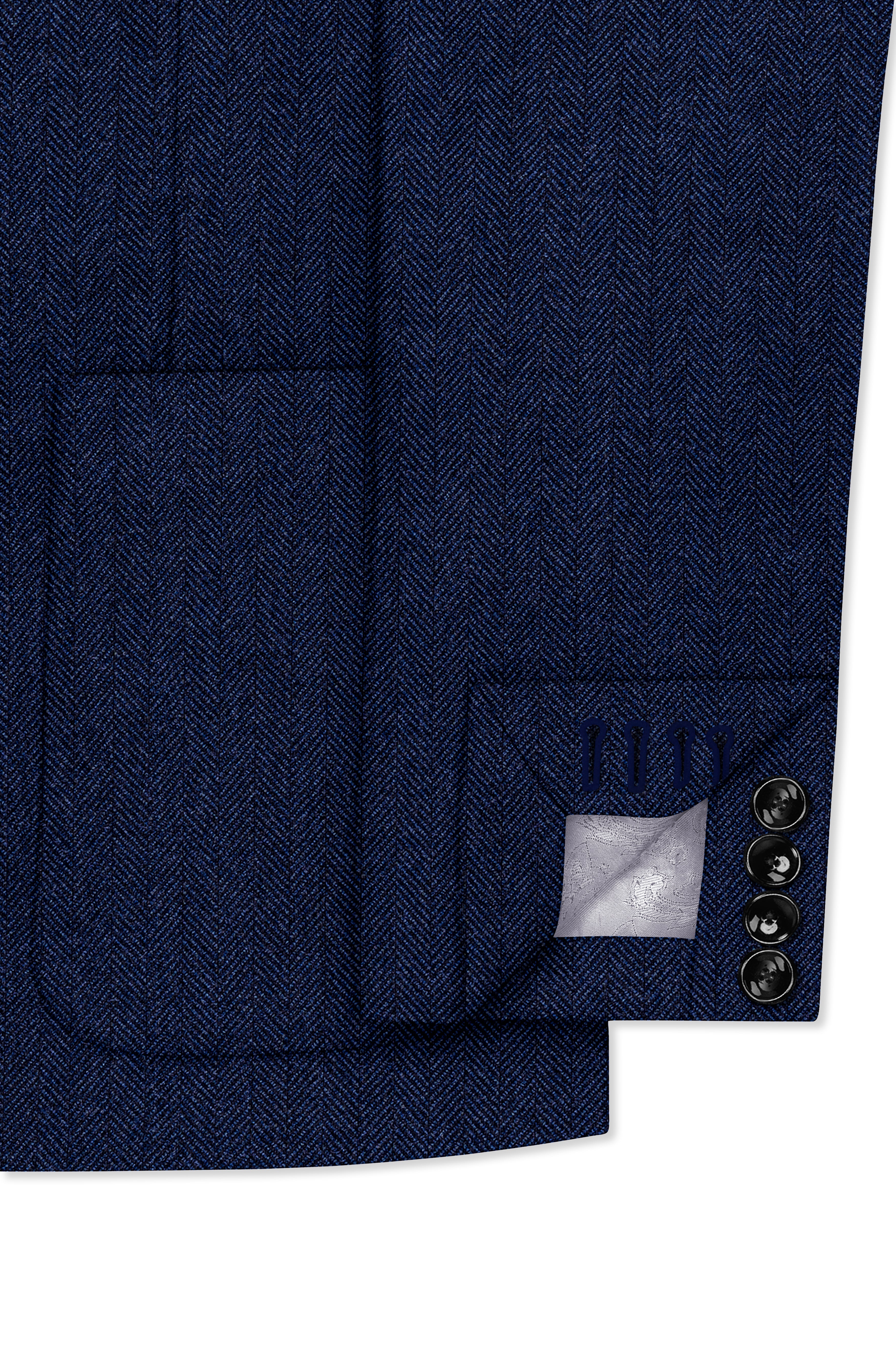 Aurevu-Vulcan Blue Herringbone Textured Tweed Single Breasted Sports Suit
