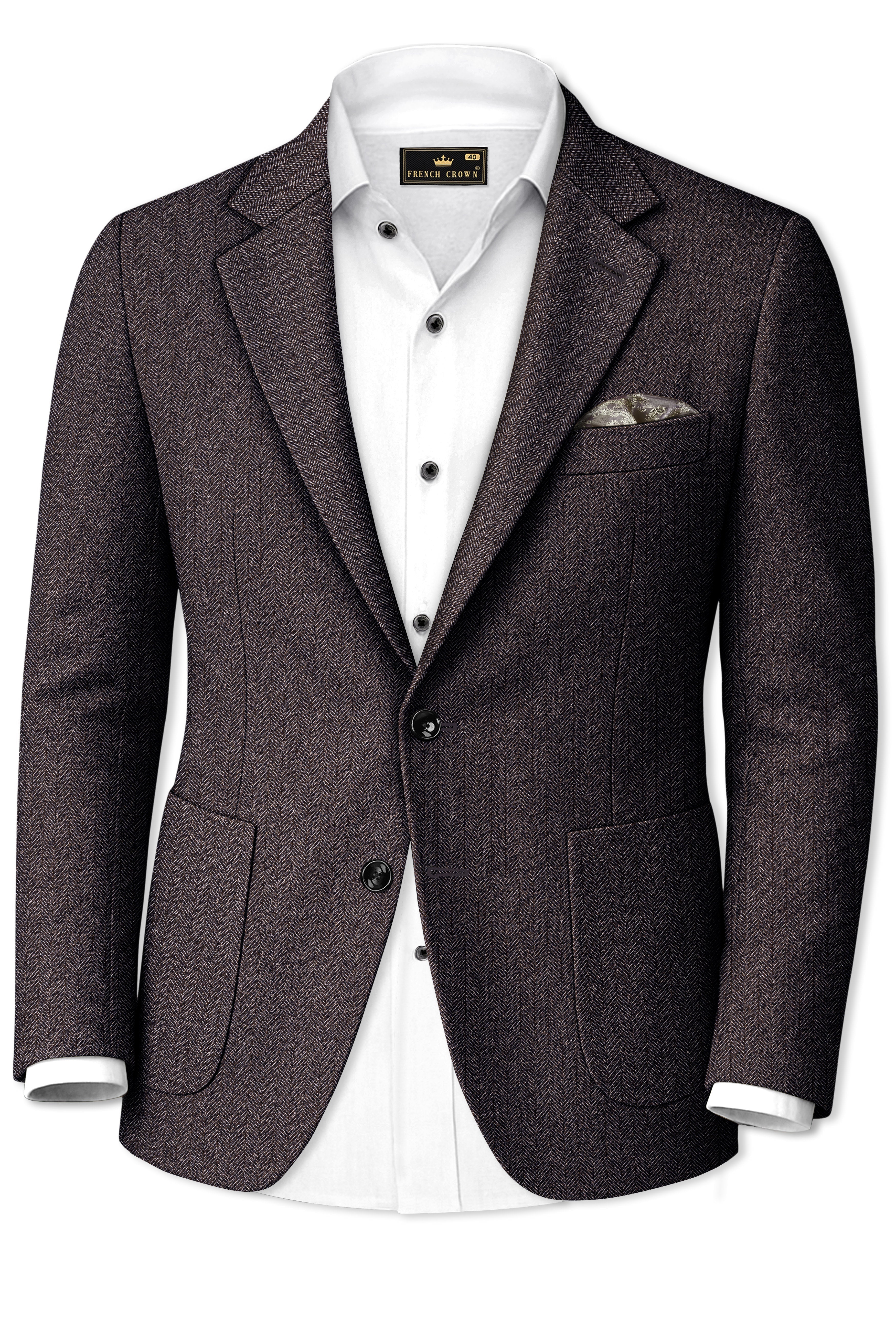 Aurezion-Zeus Brown Herringbone Textured Tweed Single Breasted Sports Suit