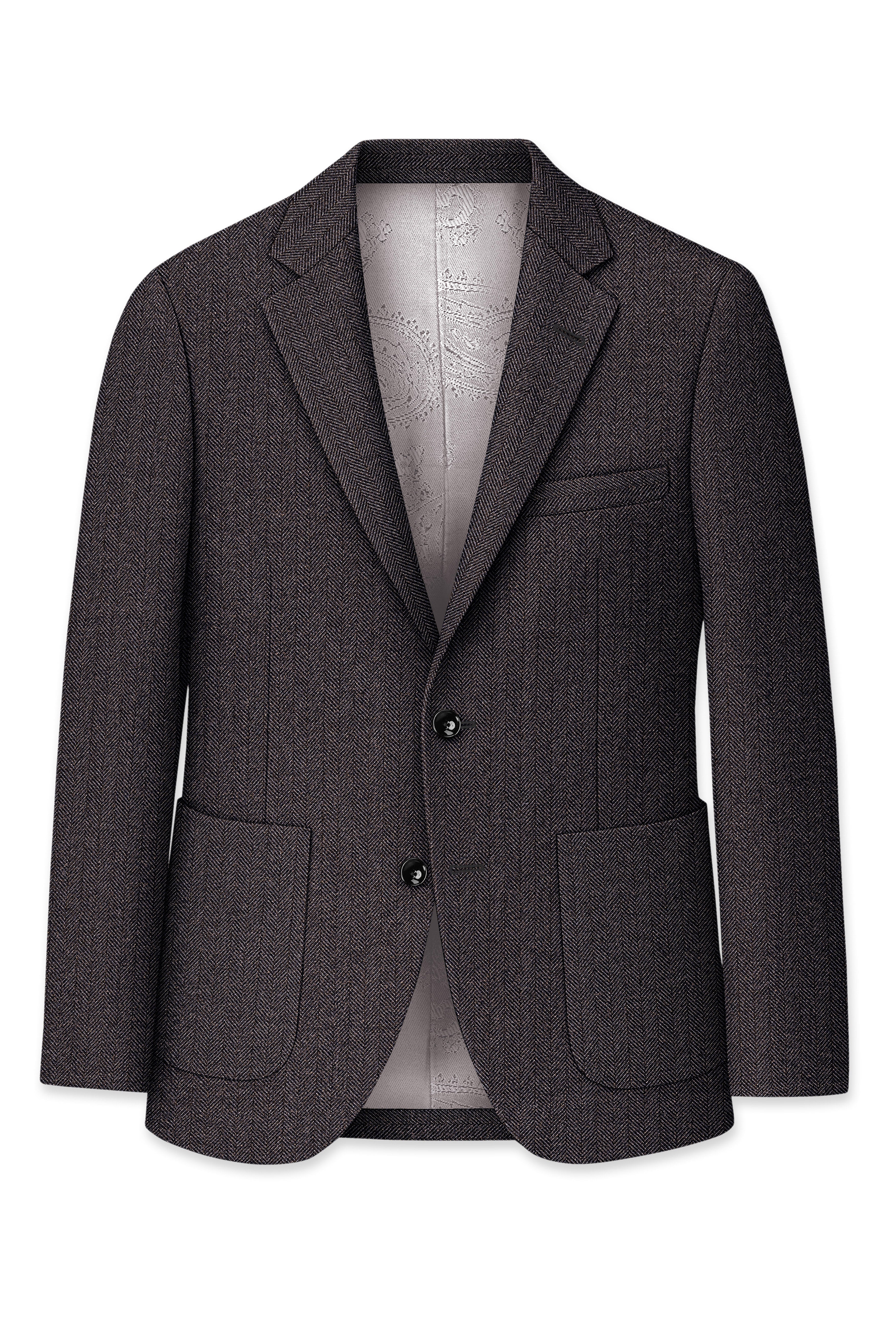 Aurezion-Zeus Brown Herringbone Textured Tweed Single Breasted Sports Suit