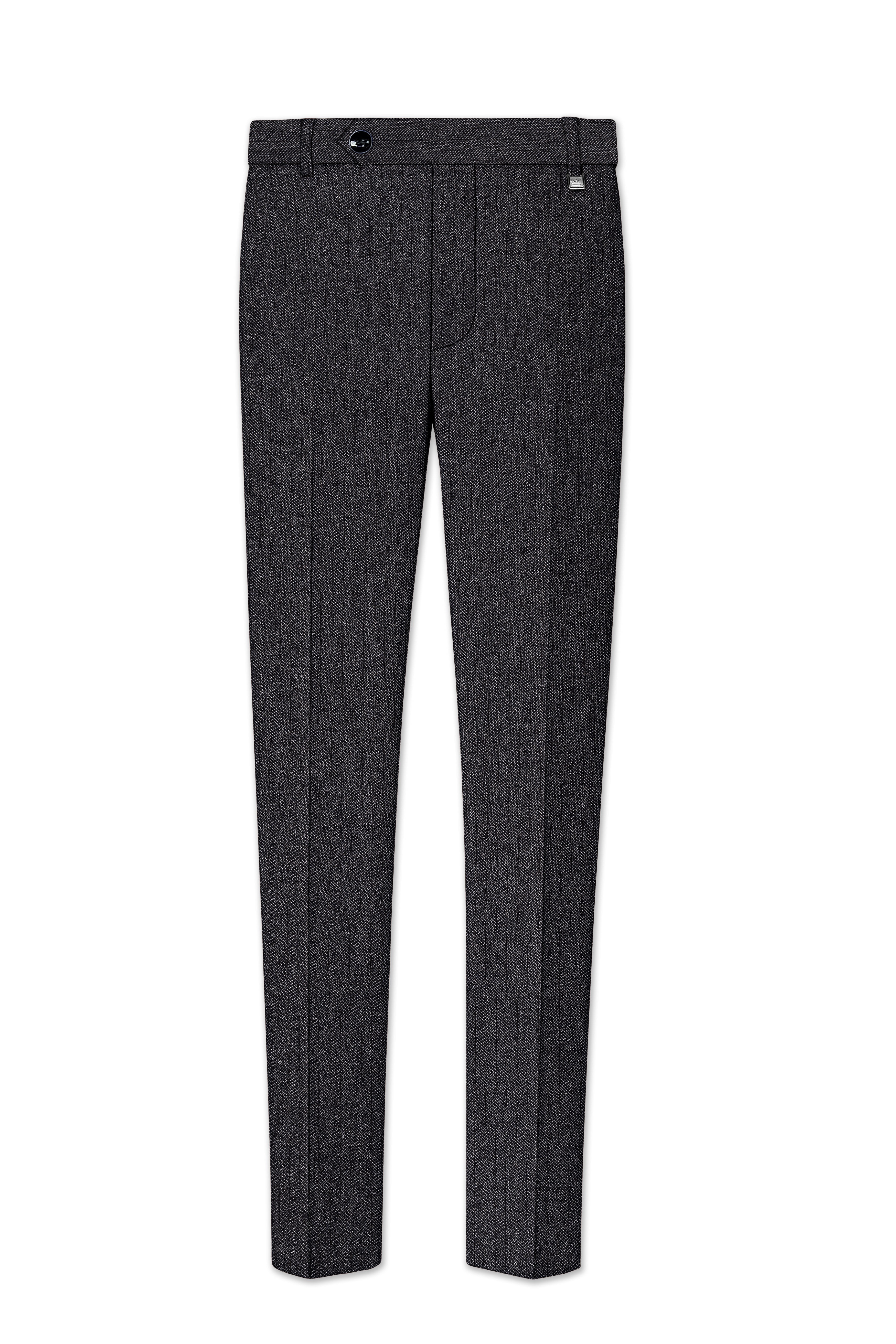 Imperion-Charcoal Gray Herringbone Textured Tweed Single Breasted Sports Suit
