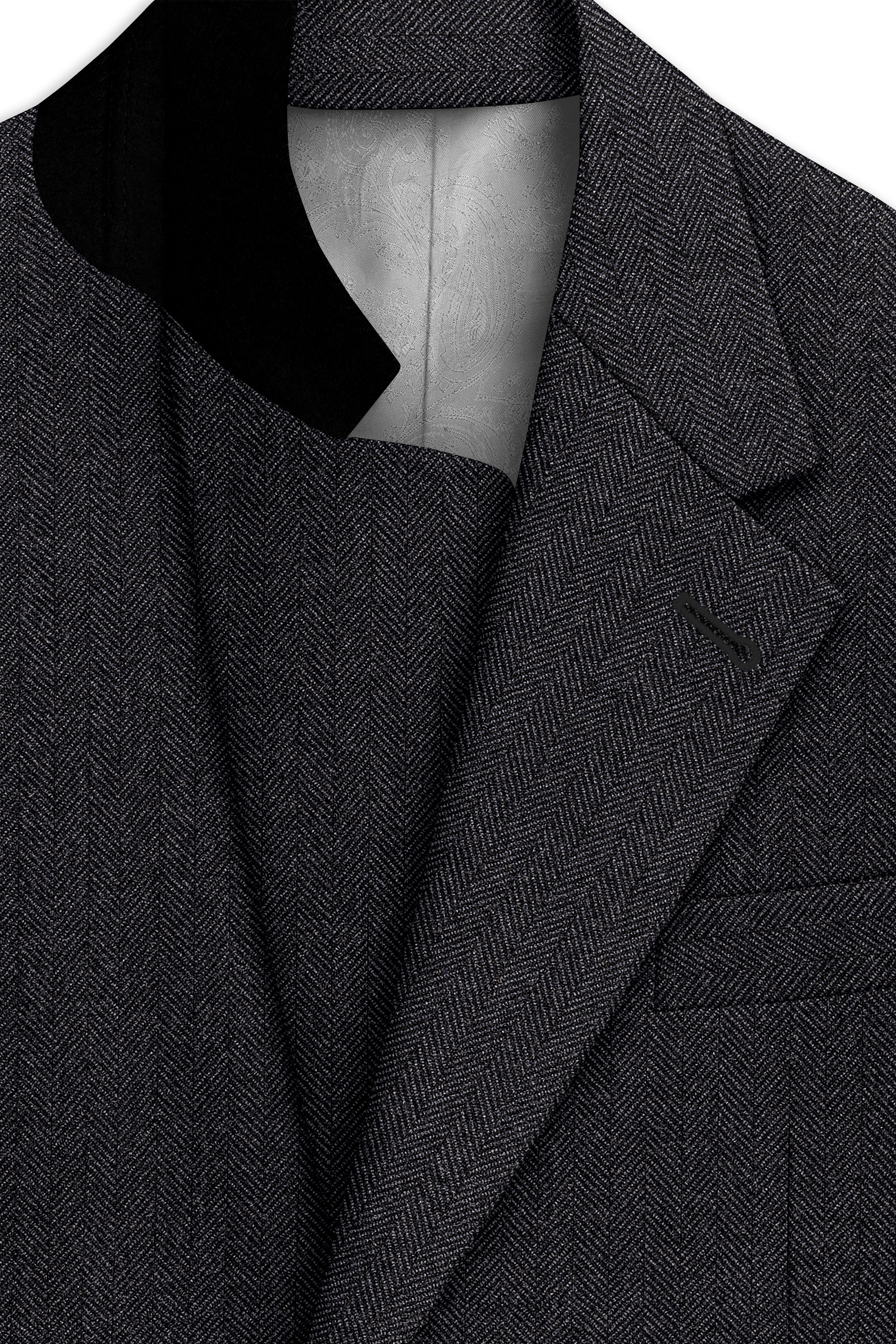 Imperion-Charcoal Gray Herringbone Textured Tweed Single Breasted Sports Suit