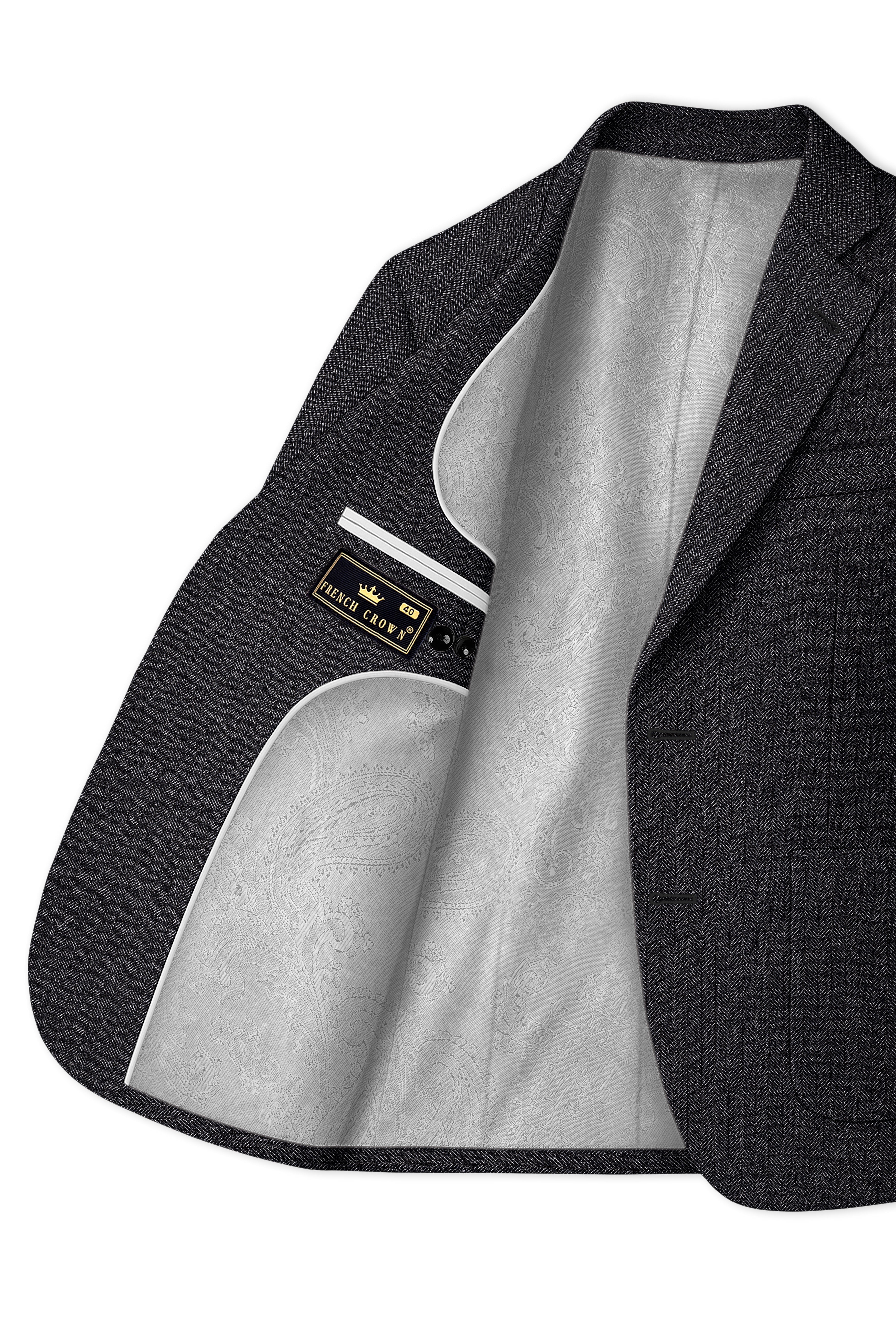 Imperion-Charcoal Gray Herringbone Textured Tweed Single Breasted Sports Suit