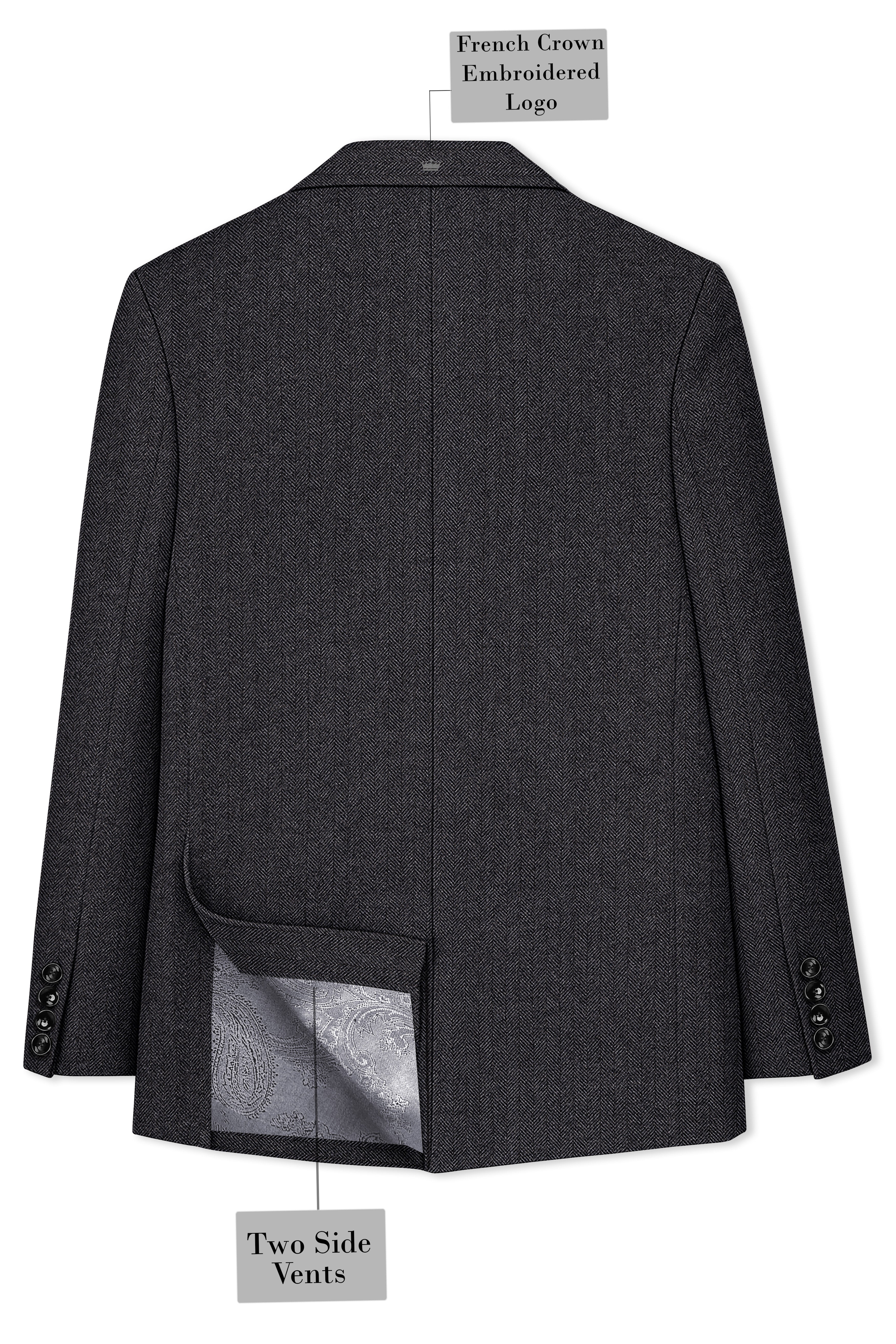 Imperion-Charcoal Gray Herringbone Textured Tweed Single Breasted Sports Suit