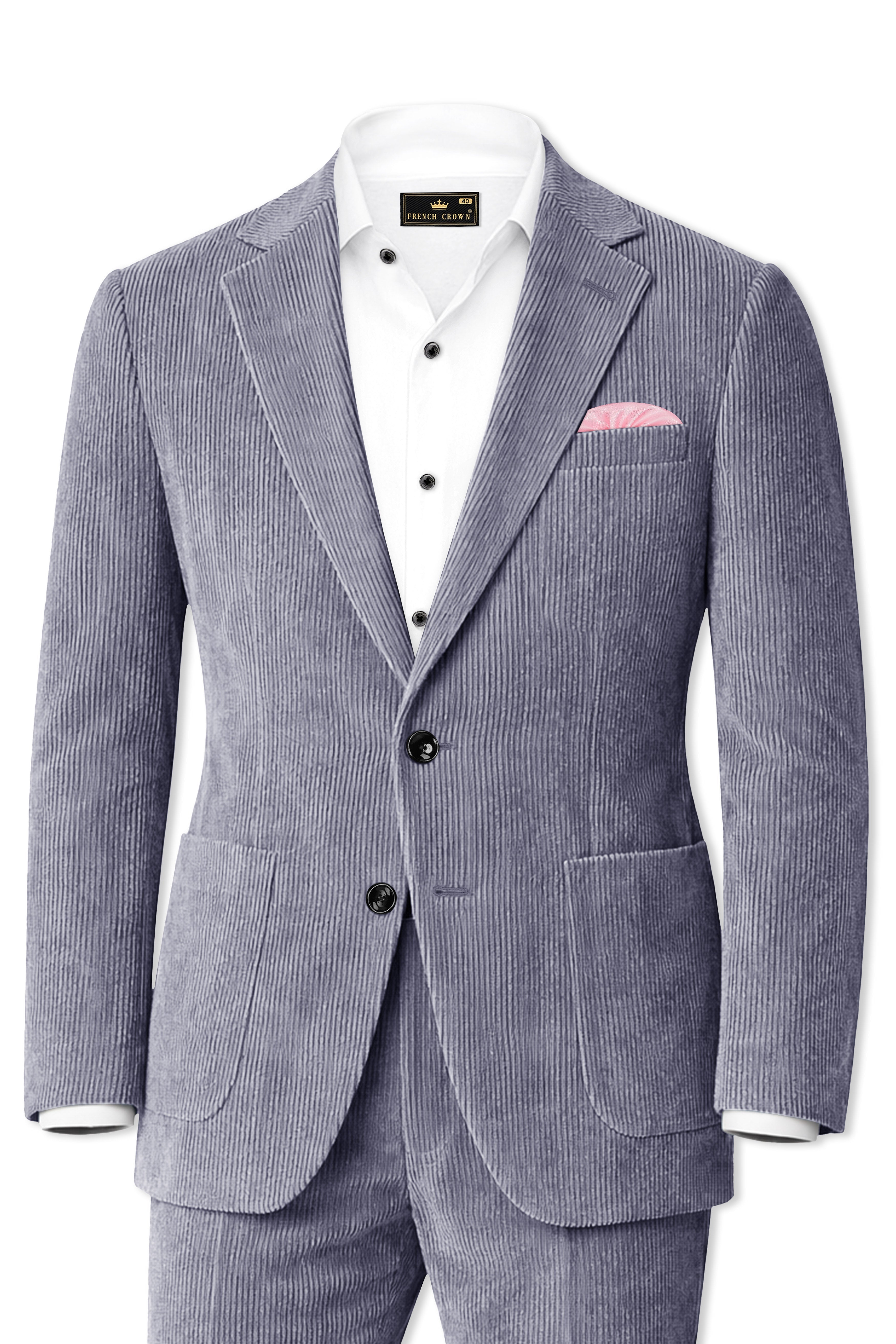 Ribvoro-Topaz Gray Corduroy Premium Single Breasted Sports Suit