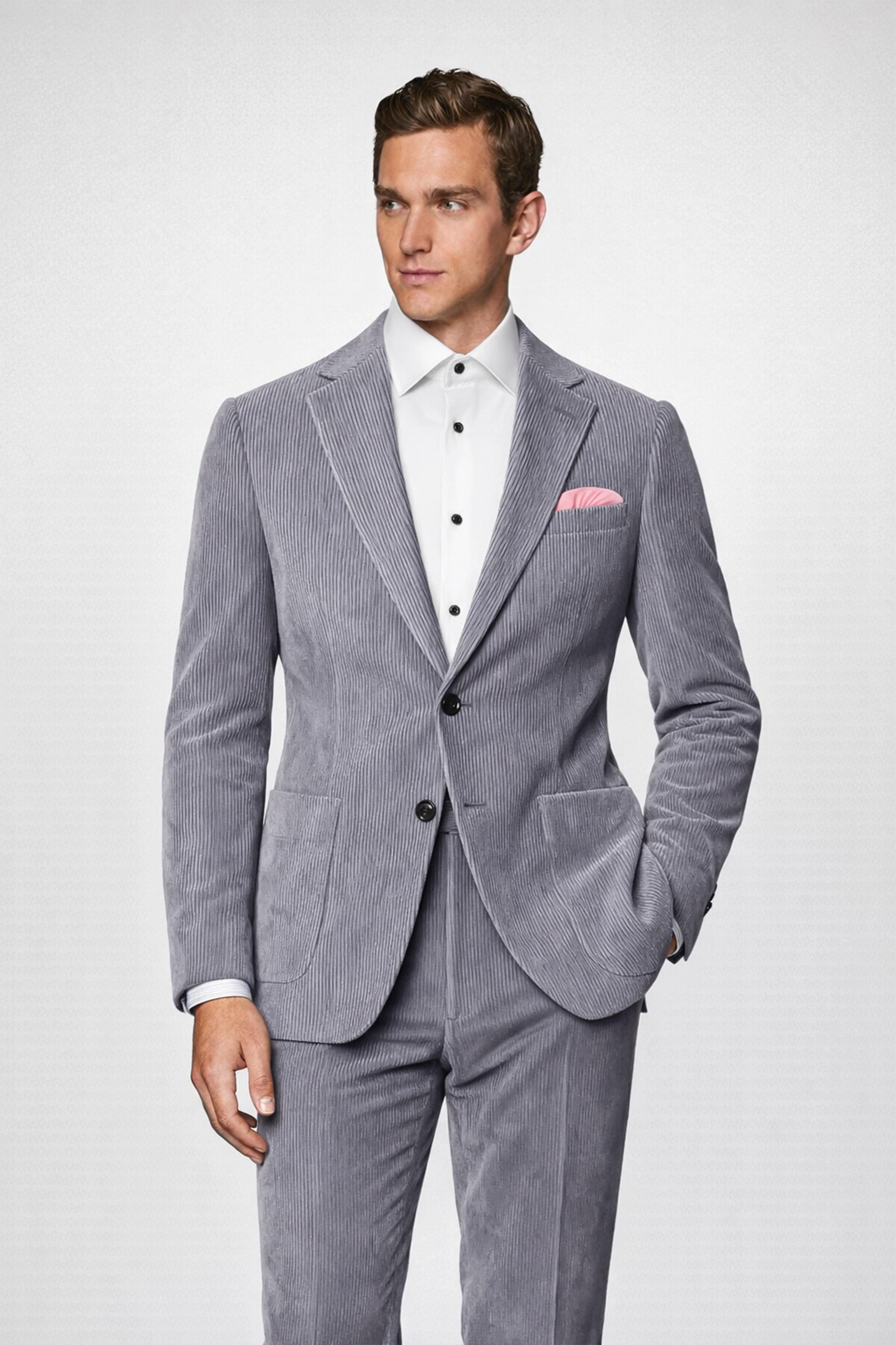 Ribvoro-Topaz Gray Corduroy Premium Single Breasted Sports Suit