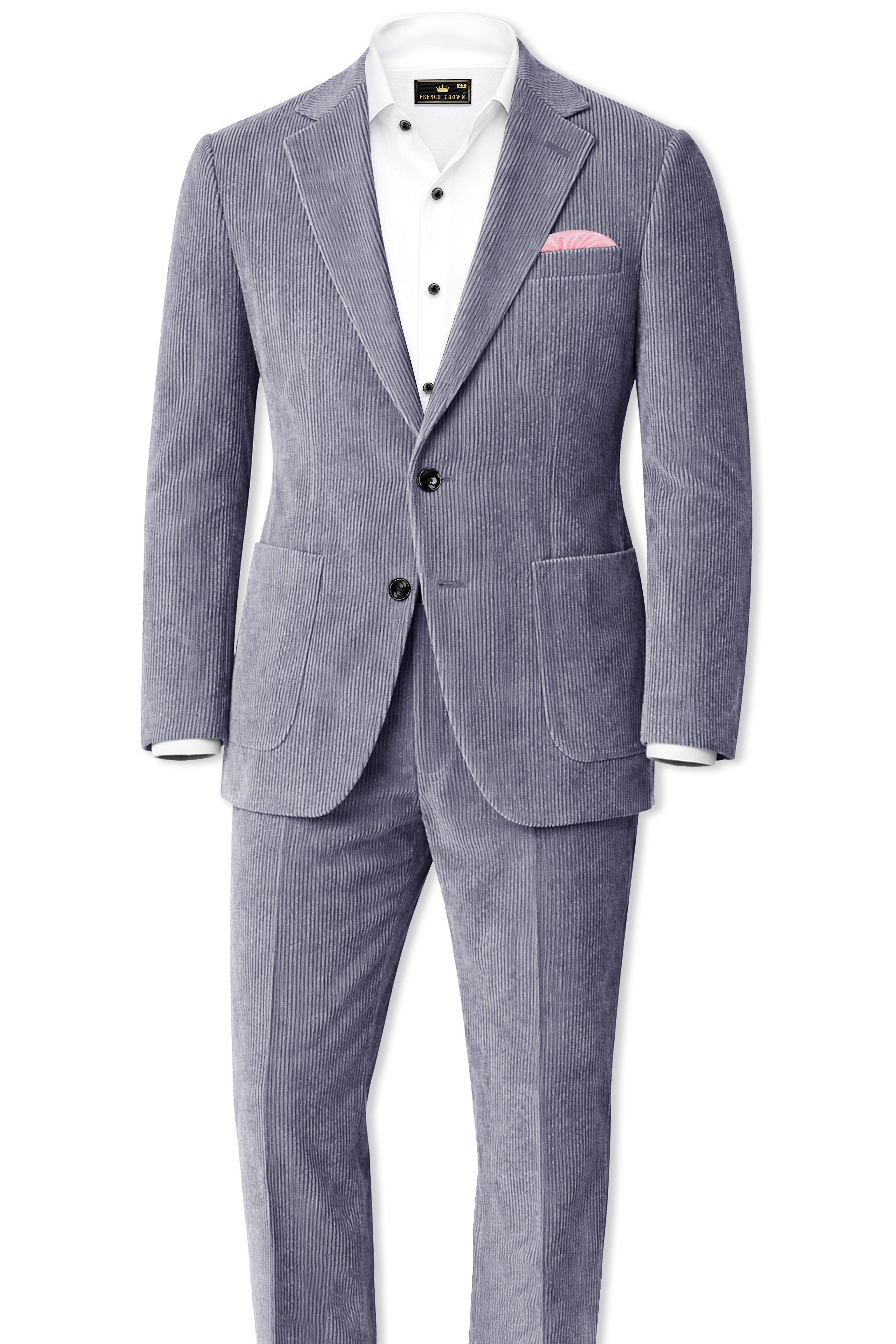 Ribvoro-Topaz Gray Corduroy Premium Single Breasted Sports Suit
