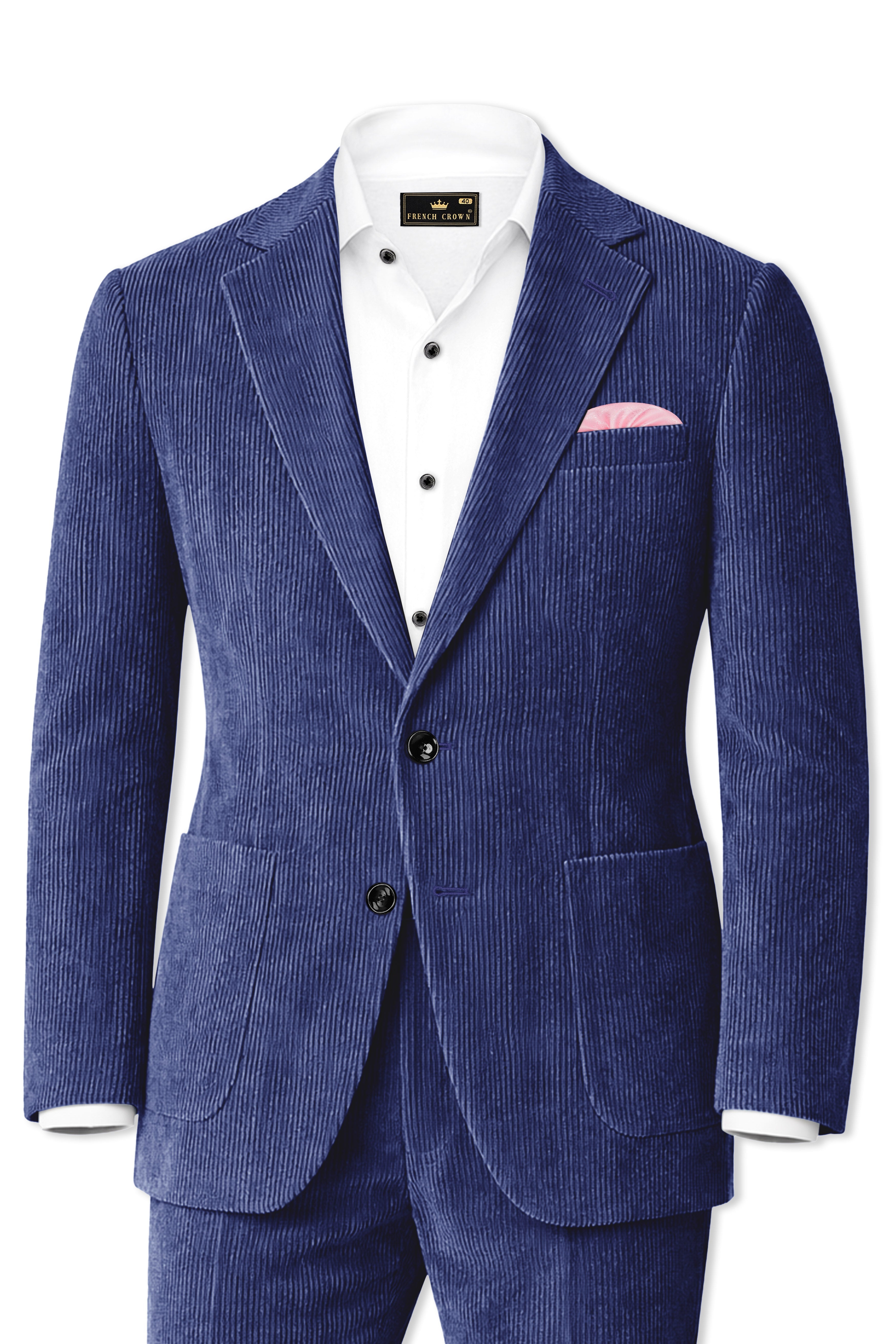 スーツ Mao Collar X Fake Corduroy Wide SetUp Slatzen-Slate Blue Textured Premium Corduroy Single Breasted Suit