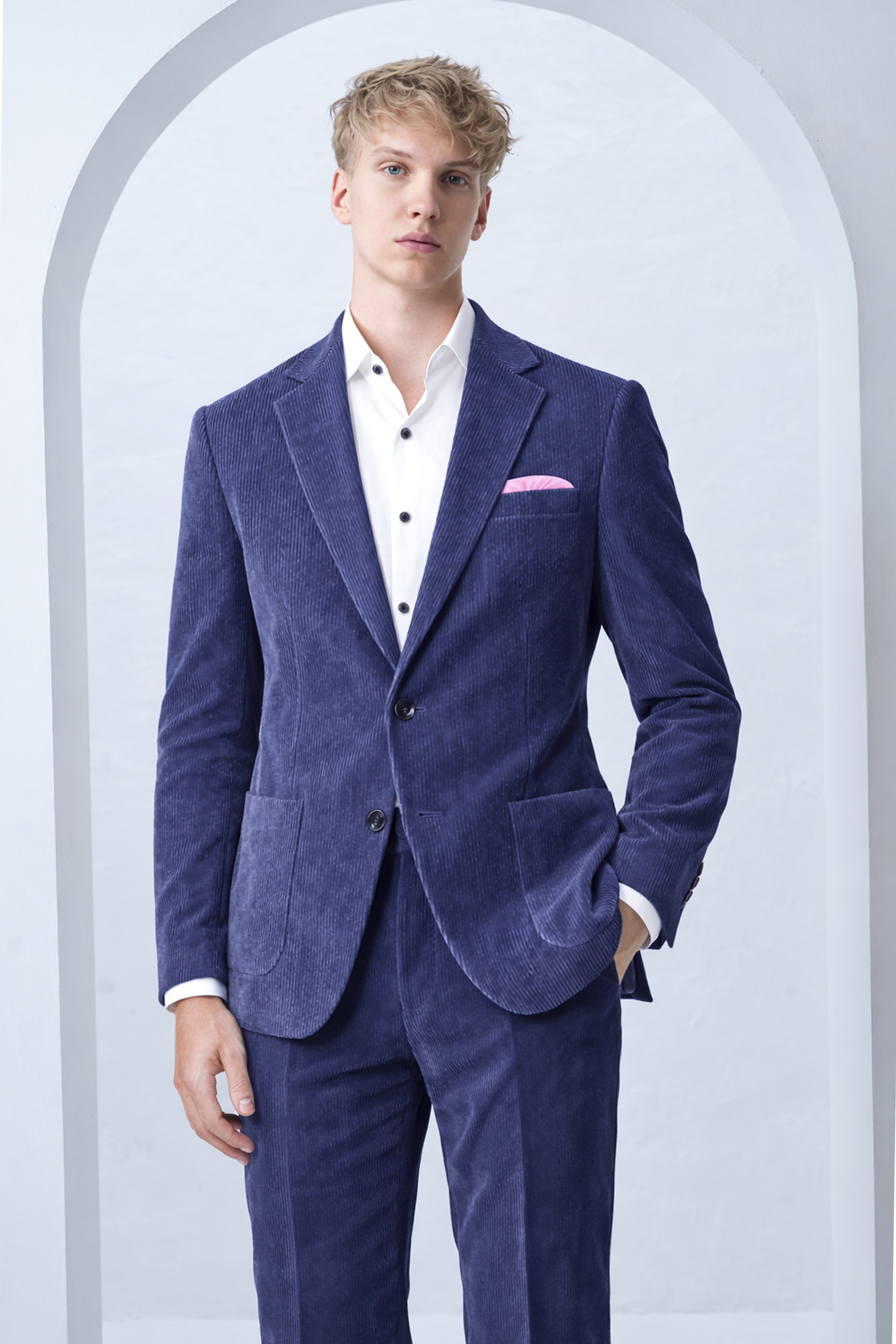 Slatzen-Slate Blue Corduroy Premium Single Breasted Sports Suit