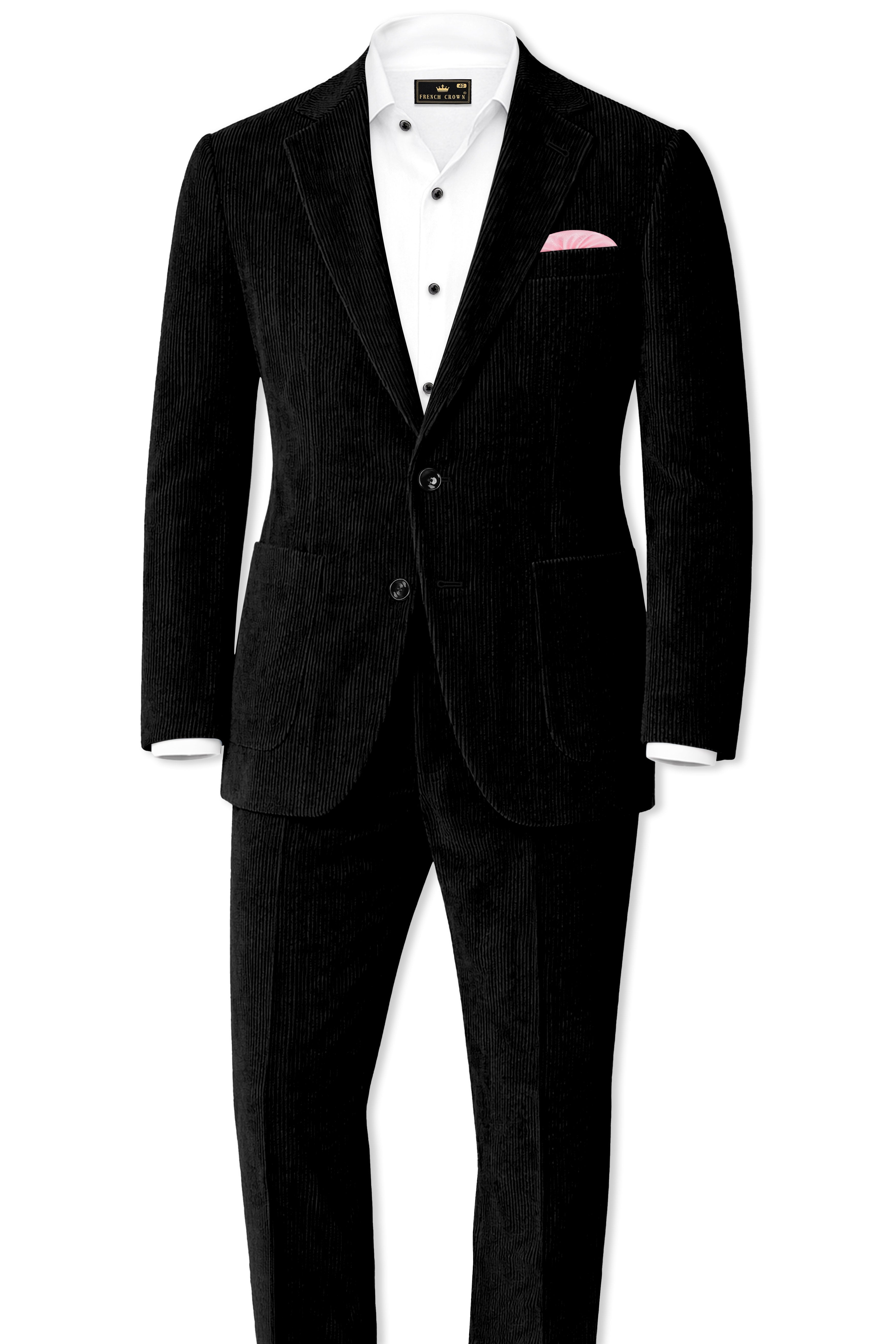 スーツ Mao Collar X Fake Corduroy Wide SetUp Jadenzo-Jade Black Textured Premium Corduroy Single Breasted Suit