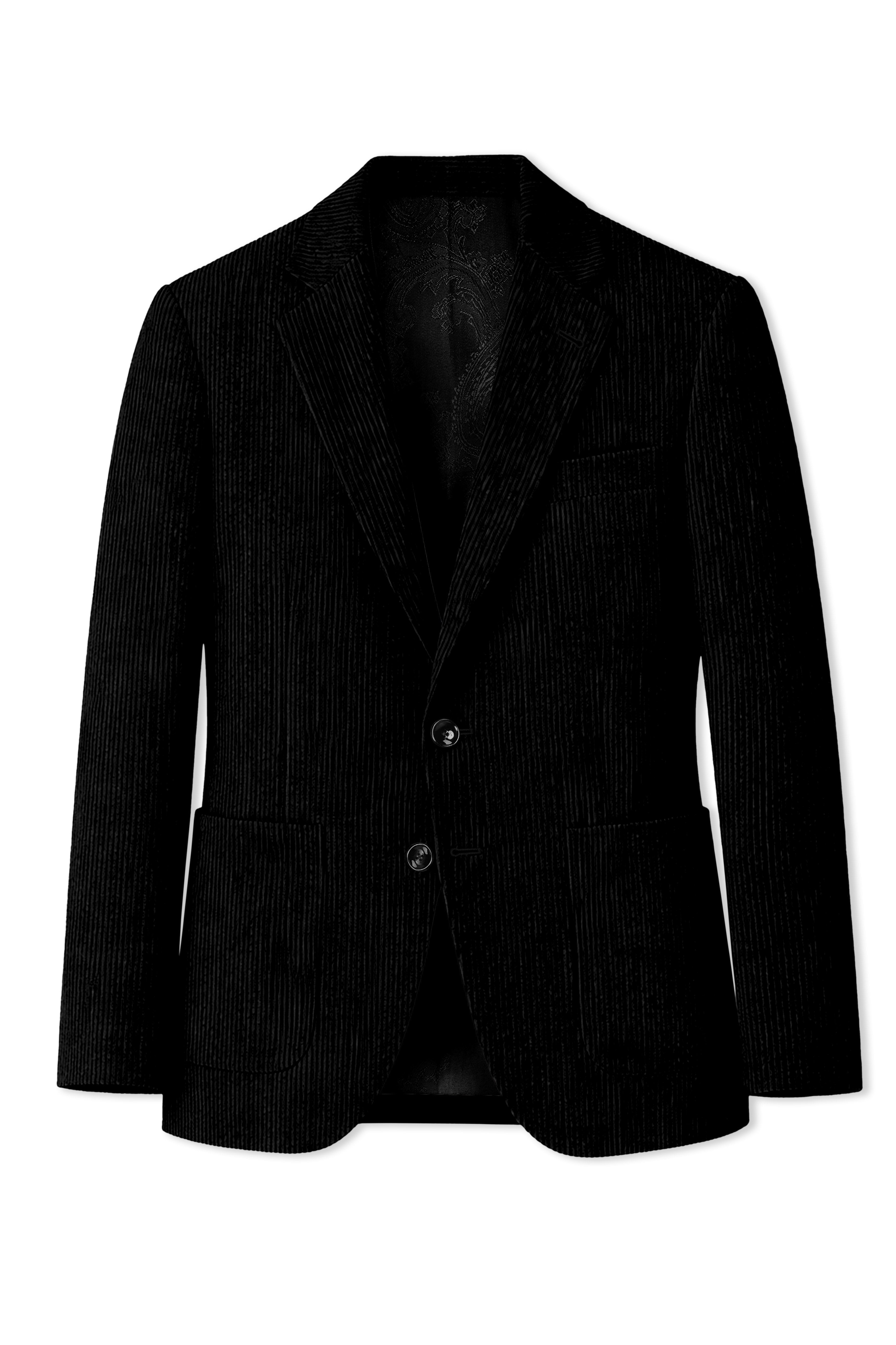 スーツ Mao Collar X Fake Corduroy Wide SetUp Jadenzo-Jade Black Textured Premium Corduroy Single Breasted Suit