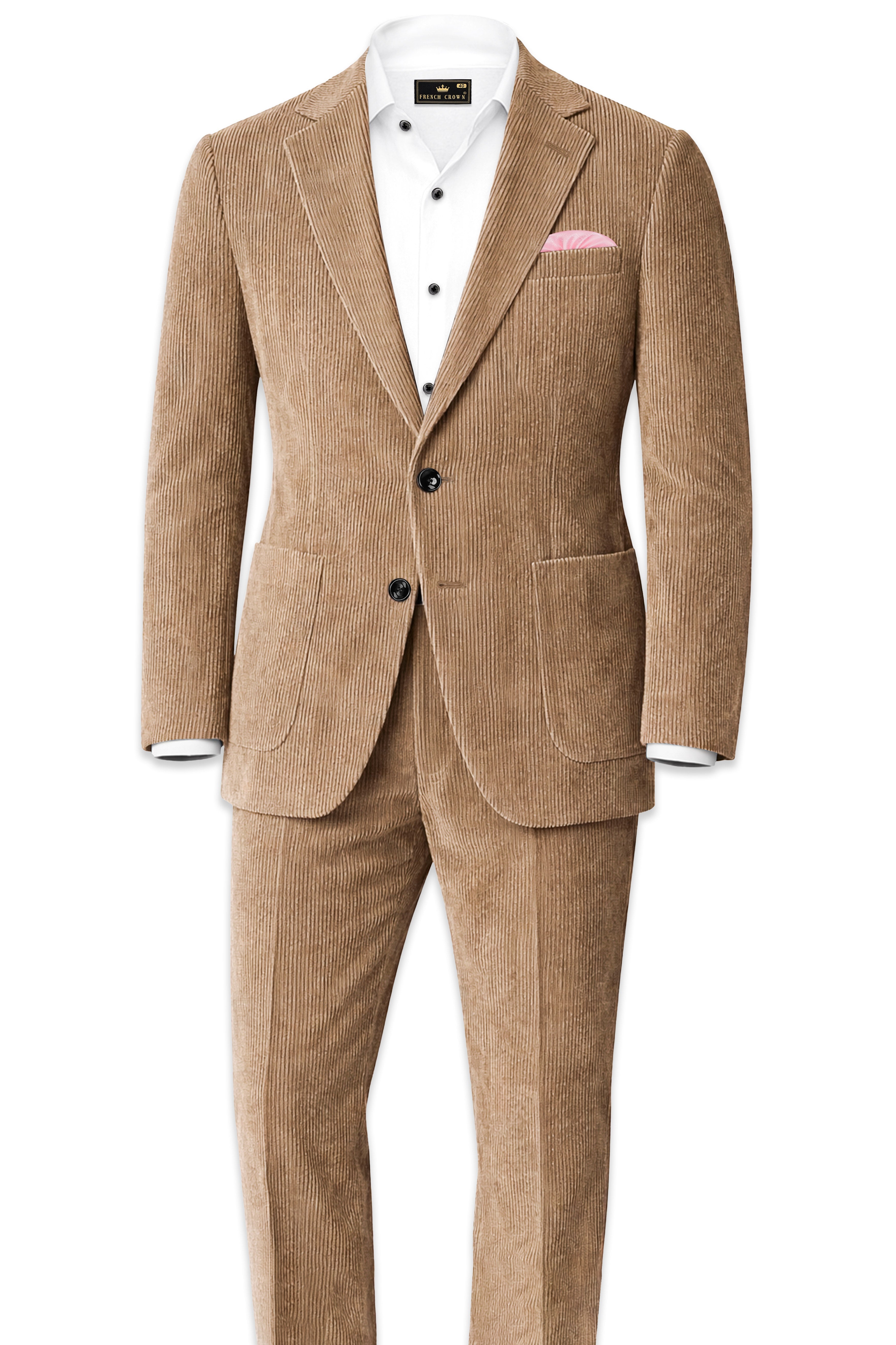 Cordenza-Muesli Brown Corduroy Premium Single Breasted Sports Suit