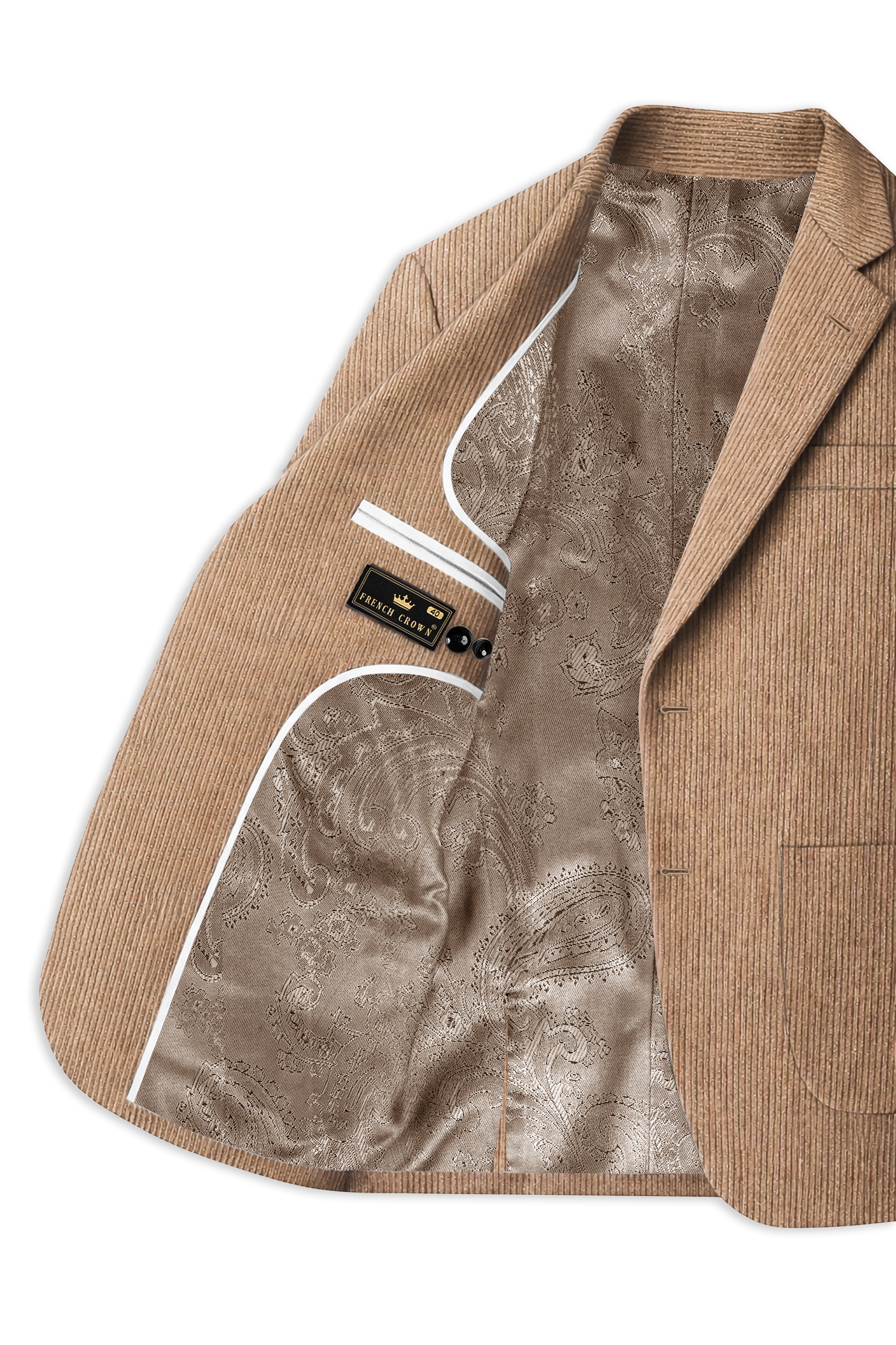 Cordenza-Muesli Brown Corduroy Premium Single Breasted Sports Suit