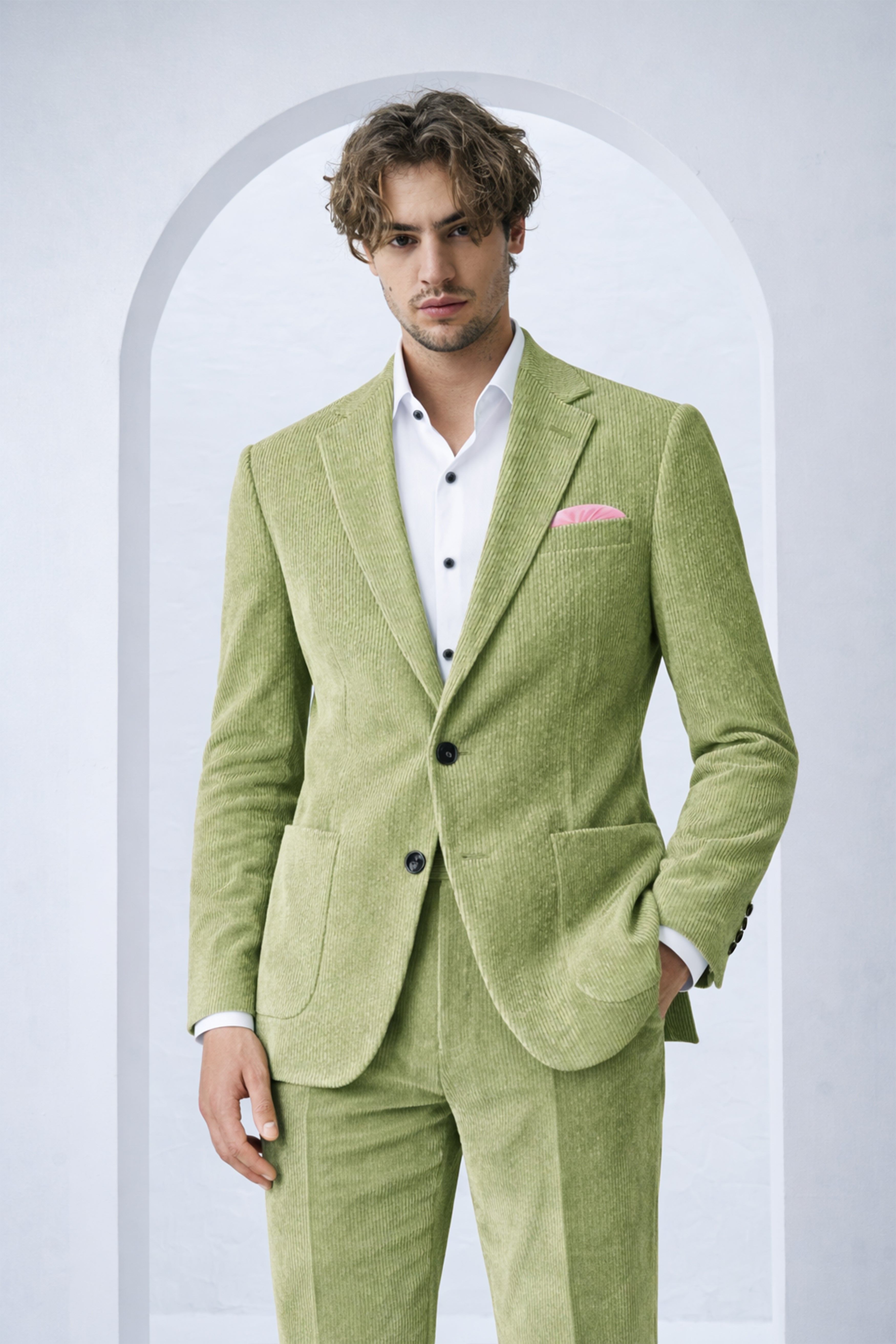 Aurethist-Thistle Green Corduroy Premium Single Breasted Sports Suit