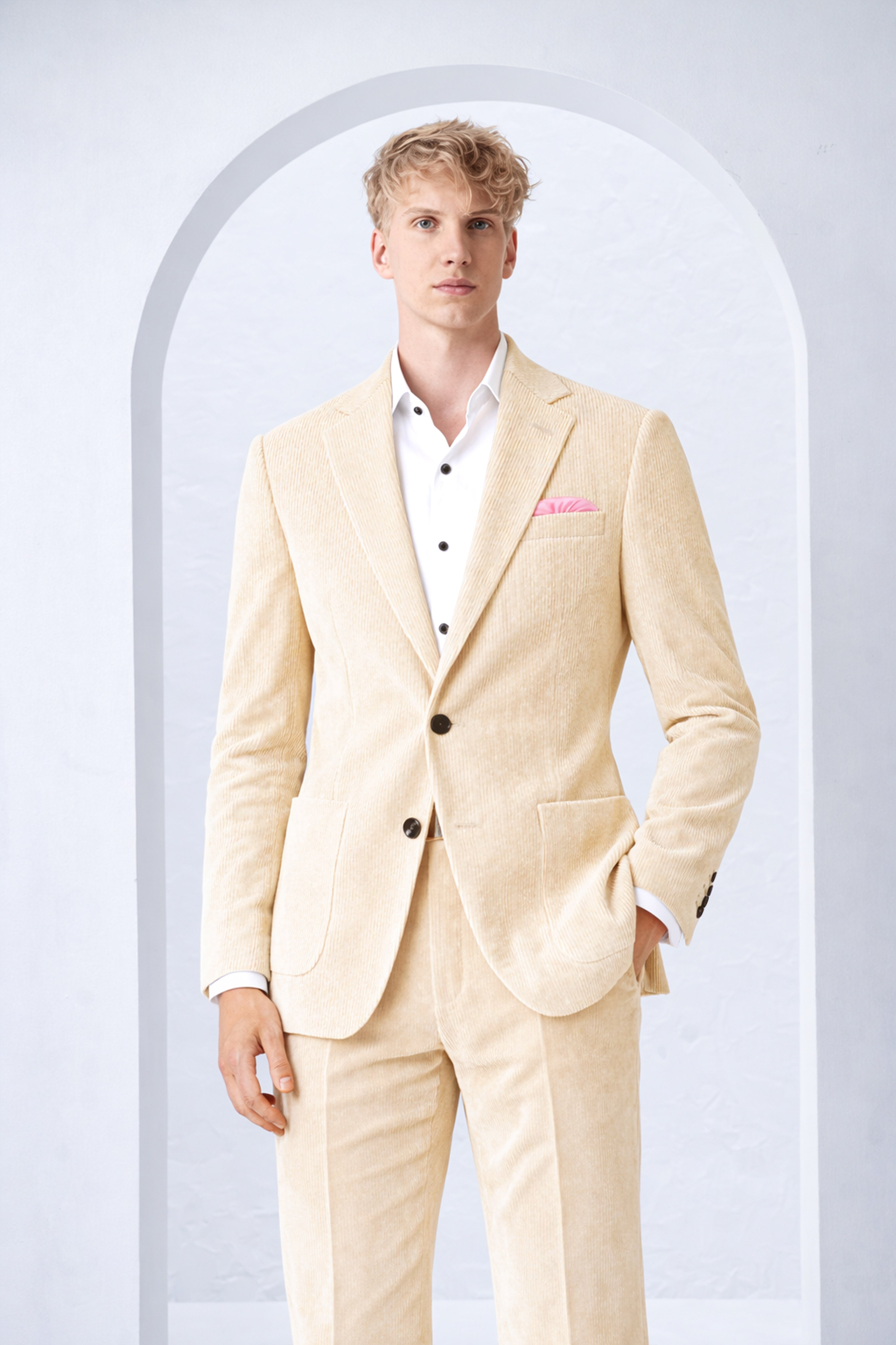 Hispanoro-Spanish Cream Corduroy Premium Single Breasted Sports Suit
