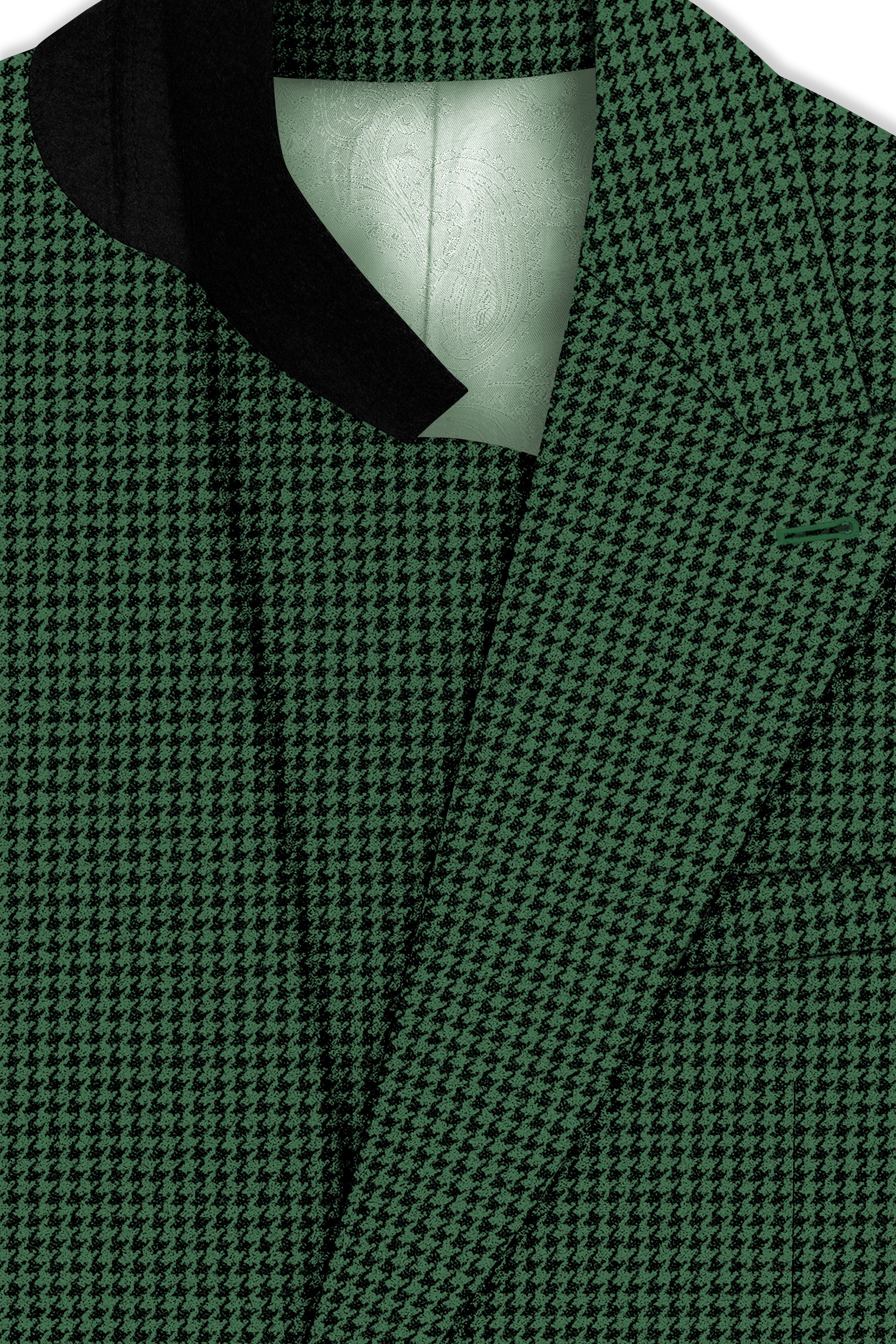 Regent-Plantation Green Classic Houndstooth Textured Tweed Double Breasted Suit