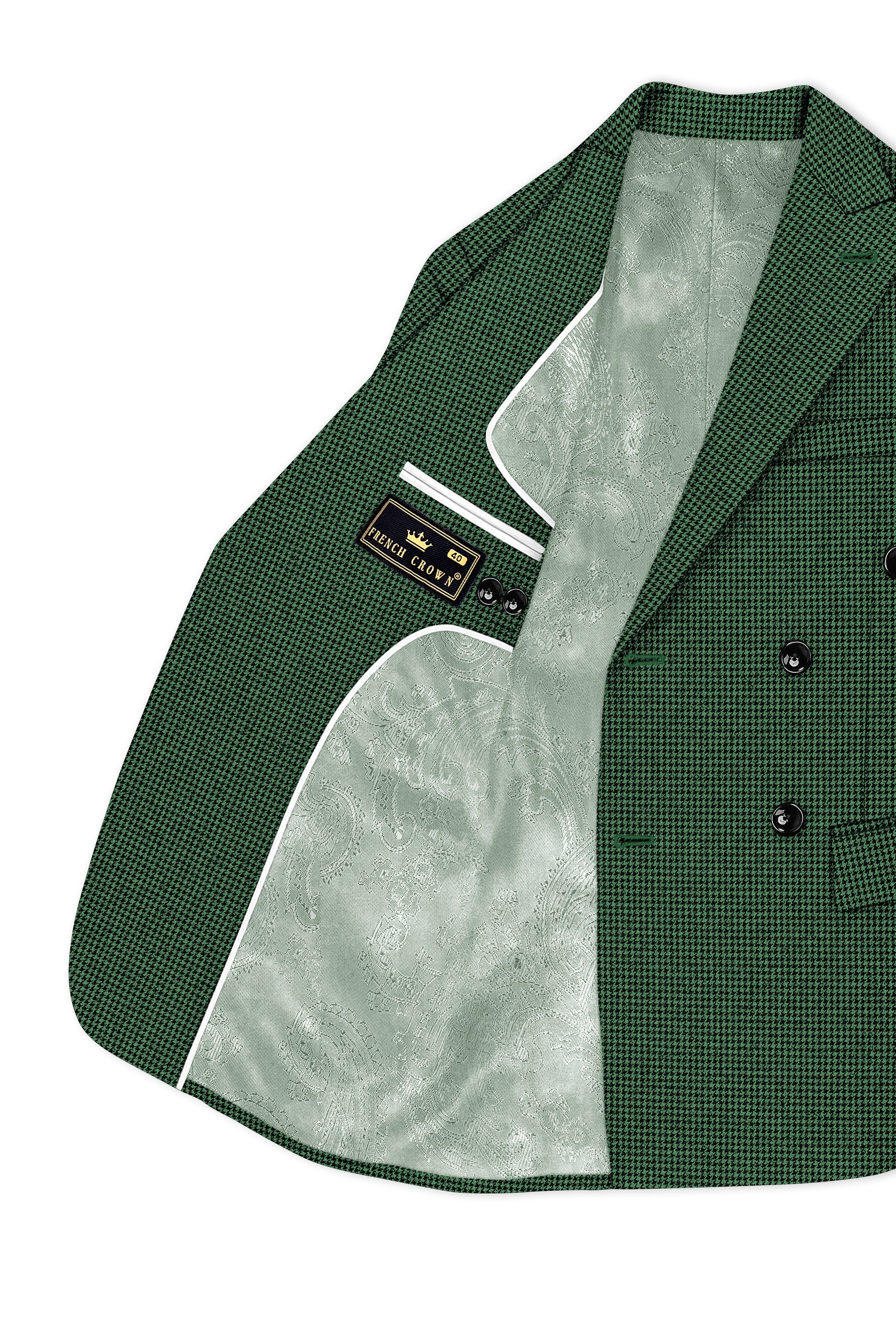 Regent-Plantation Green Classic Houndstooth Textured Tweed Double Breasted Suit