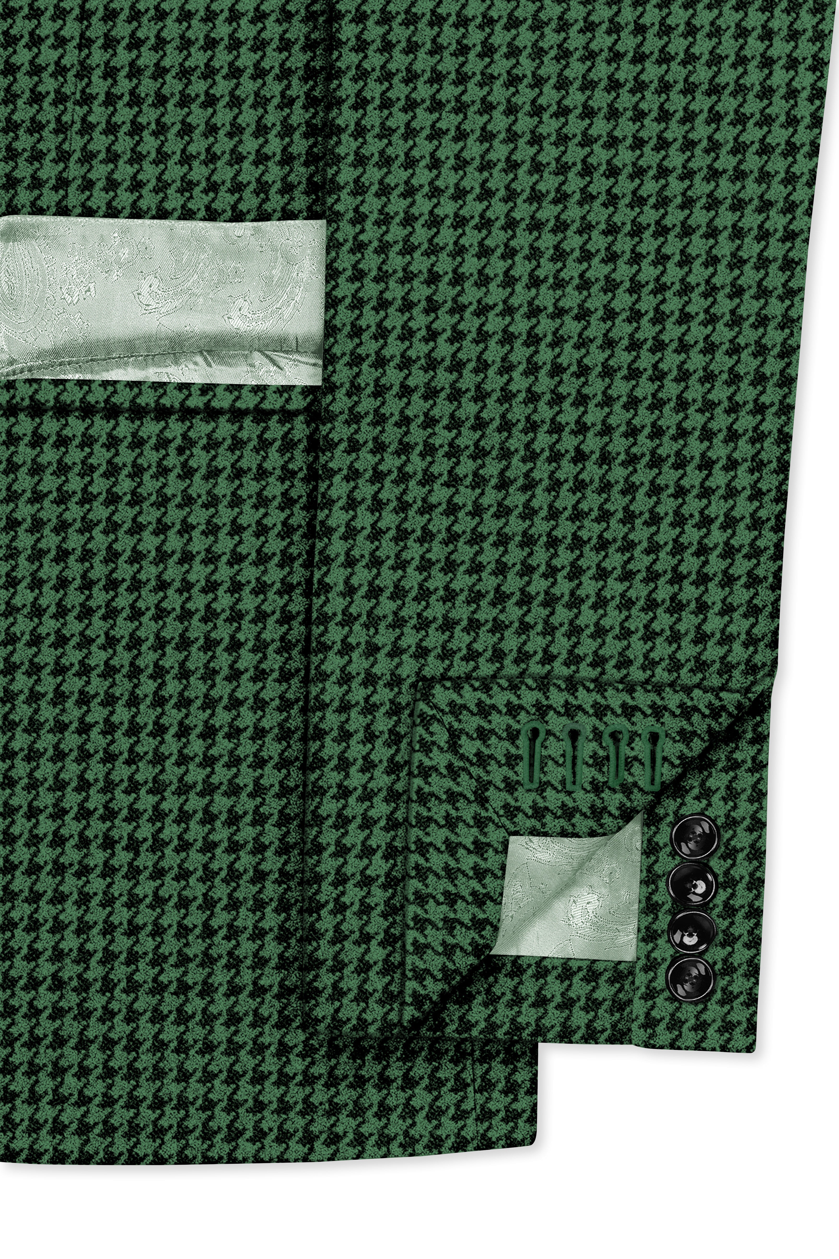 Regent-Plantation Green Classic Houndstooth Textured Tweed Double Breasted Suit