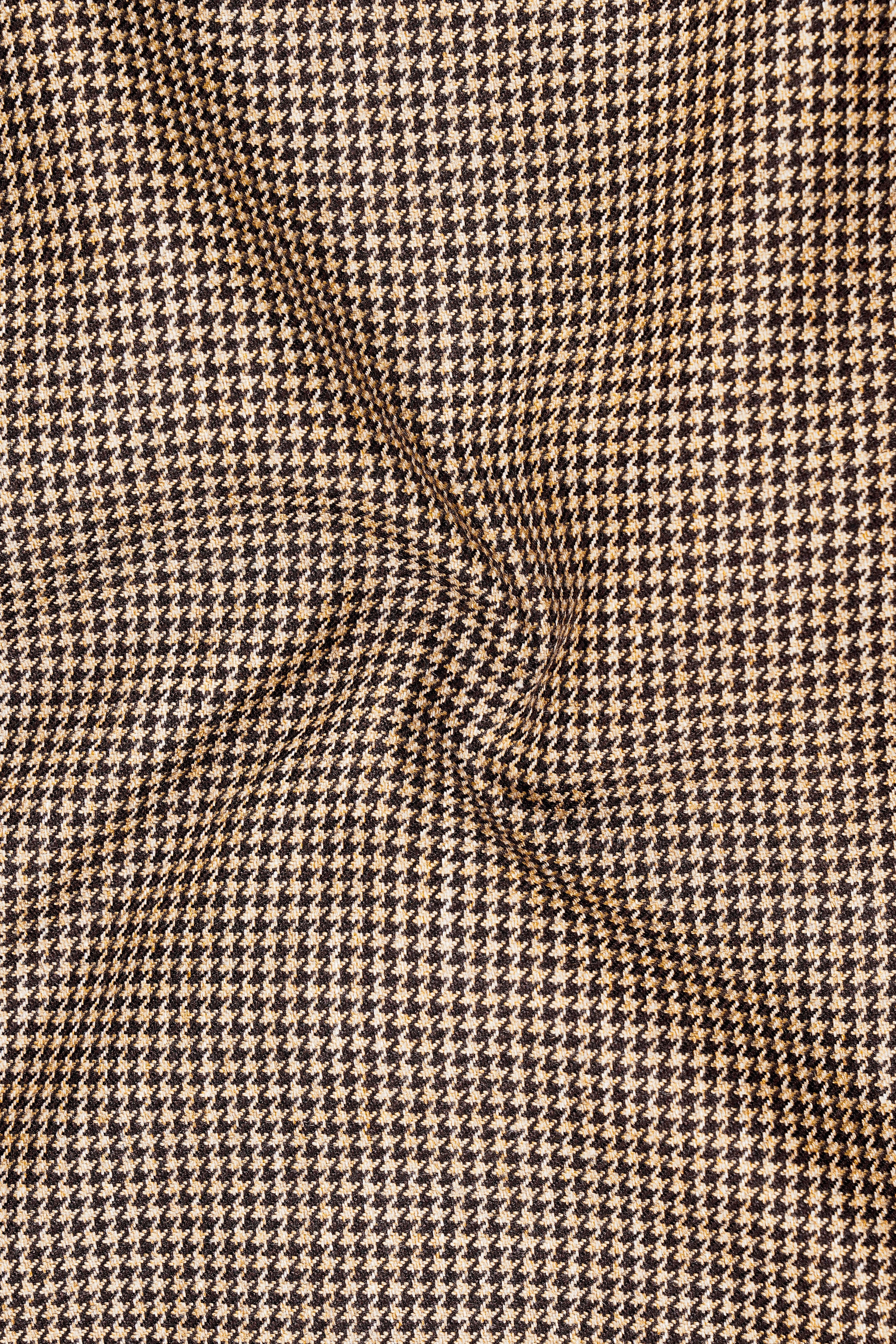 Scholar-Mocha Brown Classic Houndstooth Textured Tweed Double Breasted Suit
