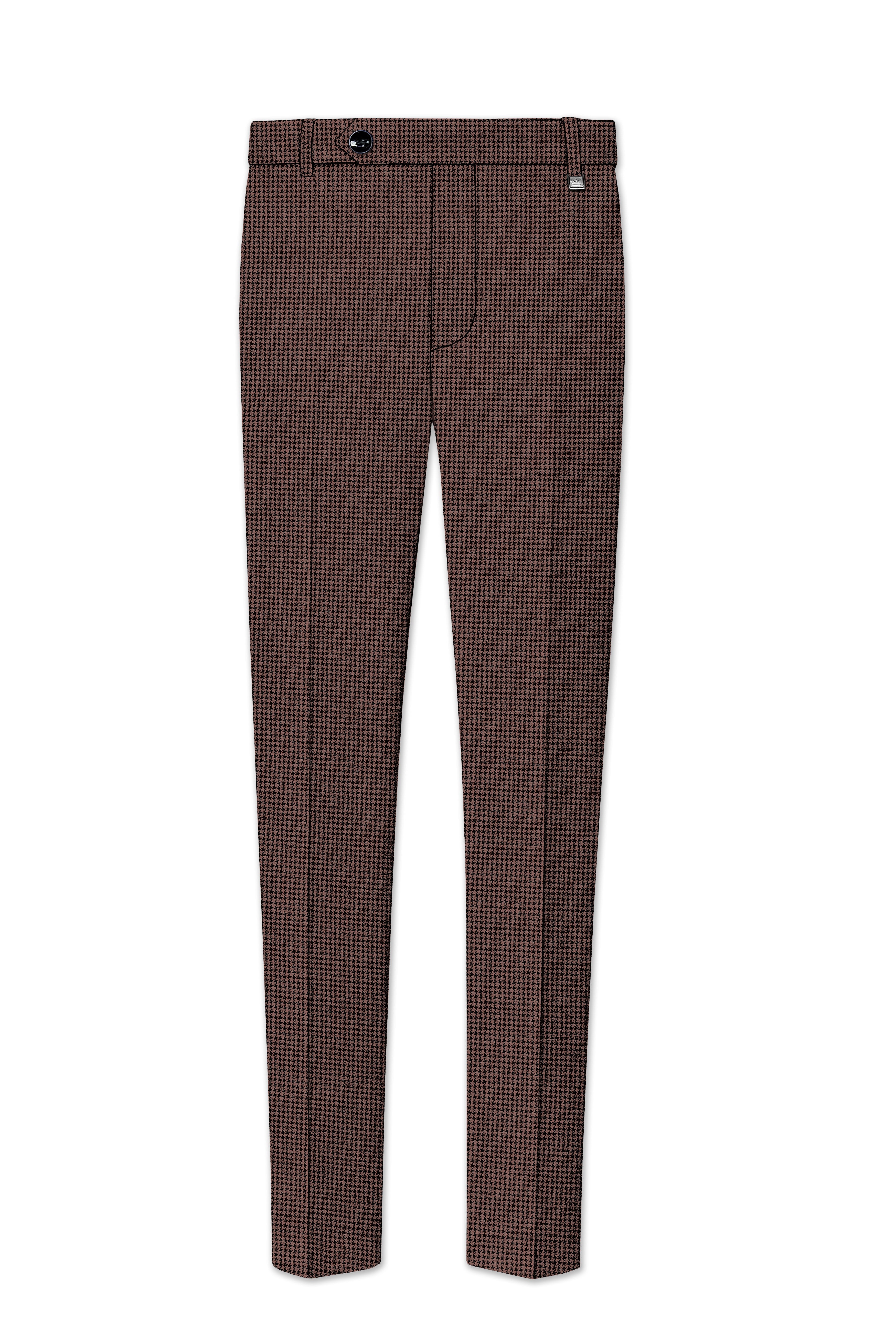 Sylvan-Woody Brown Classic Houndstooth Textured Tweed Double Breasted Suit