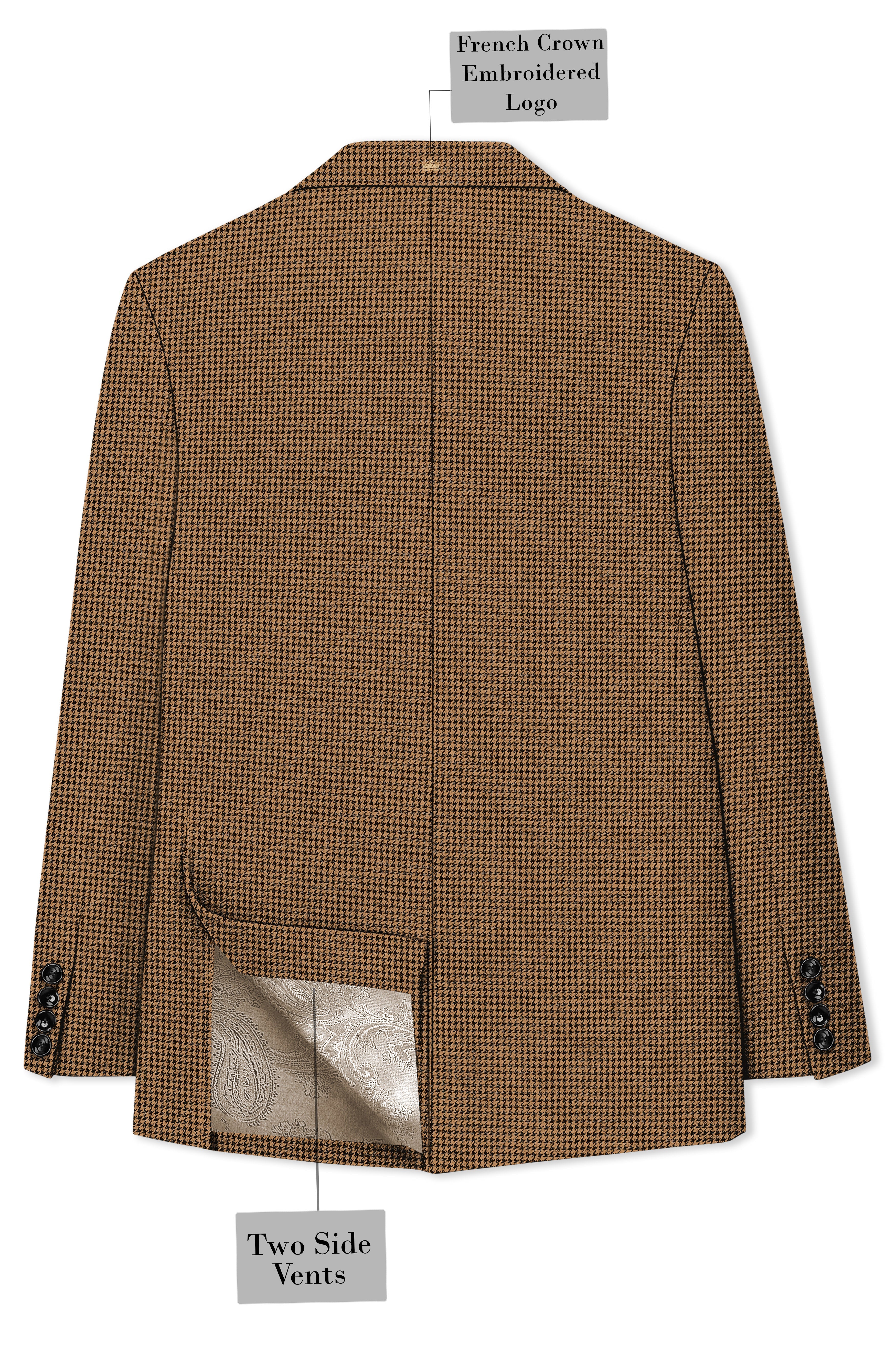 Regalis-Rope Brown Classic Houndstooth Textured Tweed Single Breasted Sports Suit