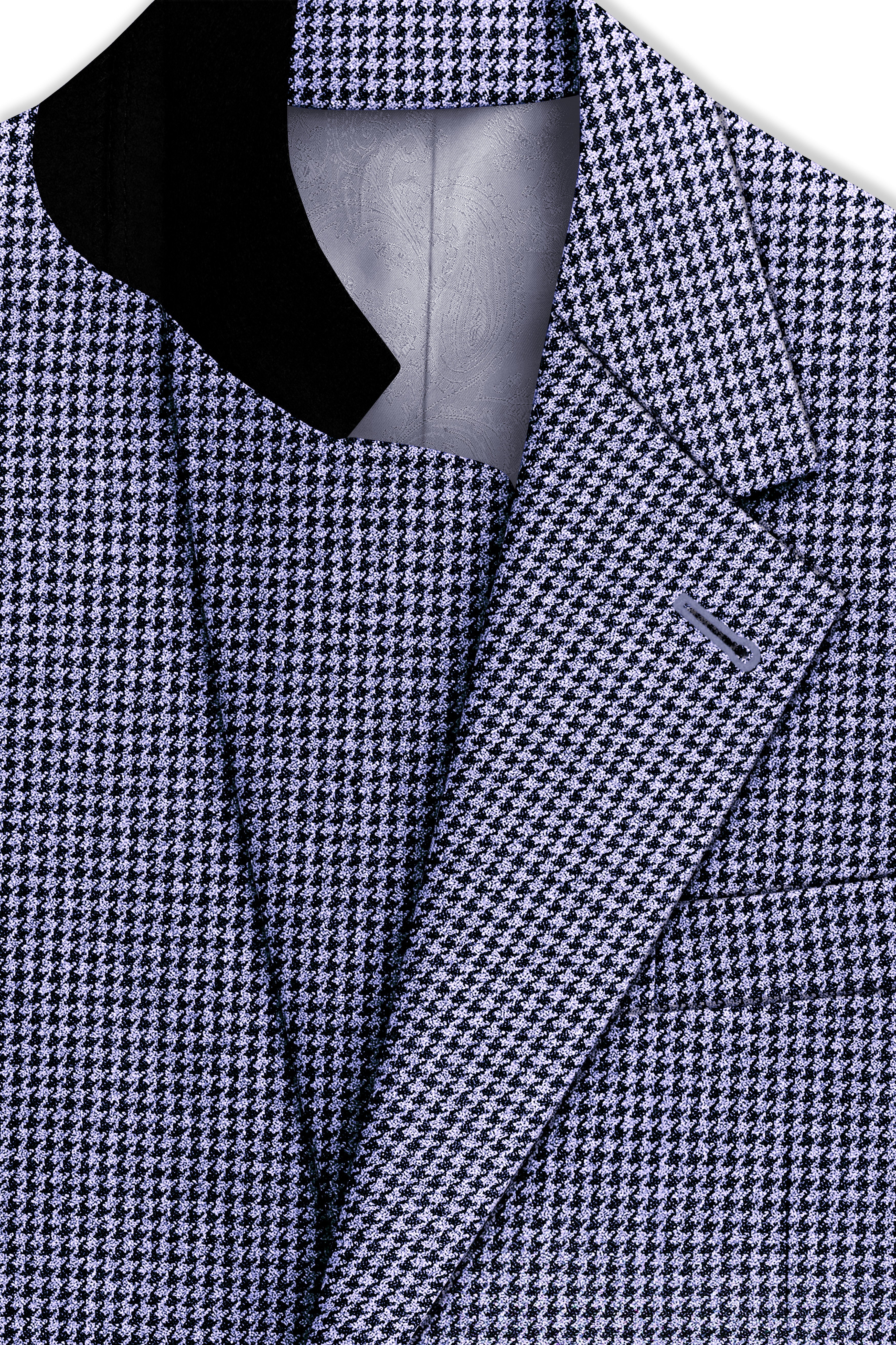 Dusk-Mulled Blue Classic Houndstooth Textured Tweed Single Breasted Sports Suit