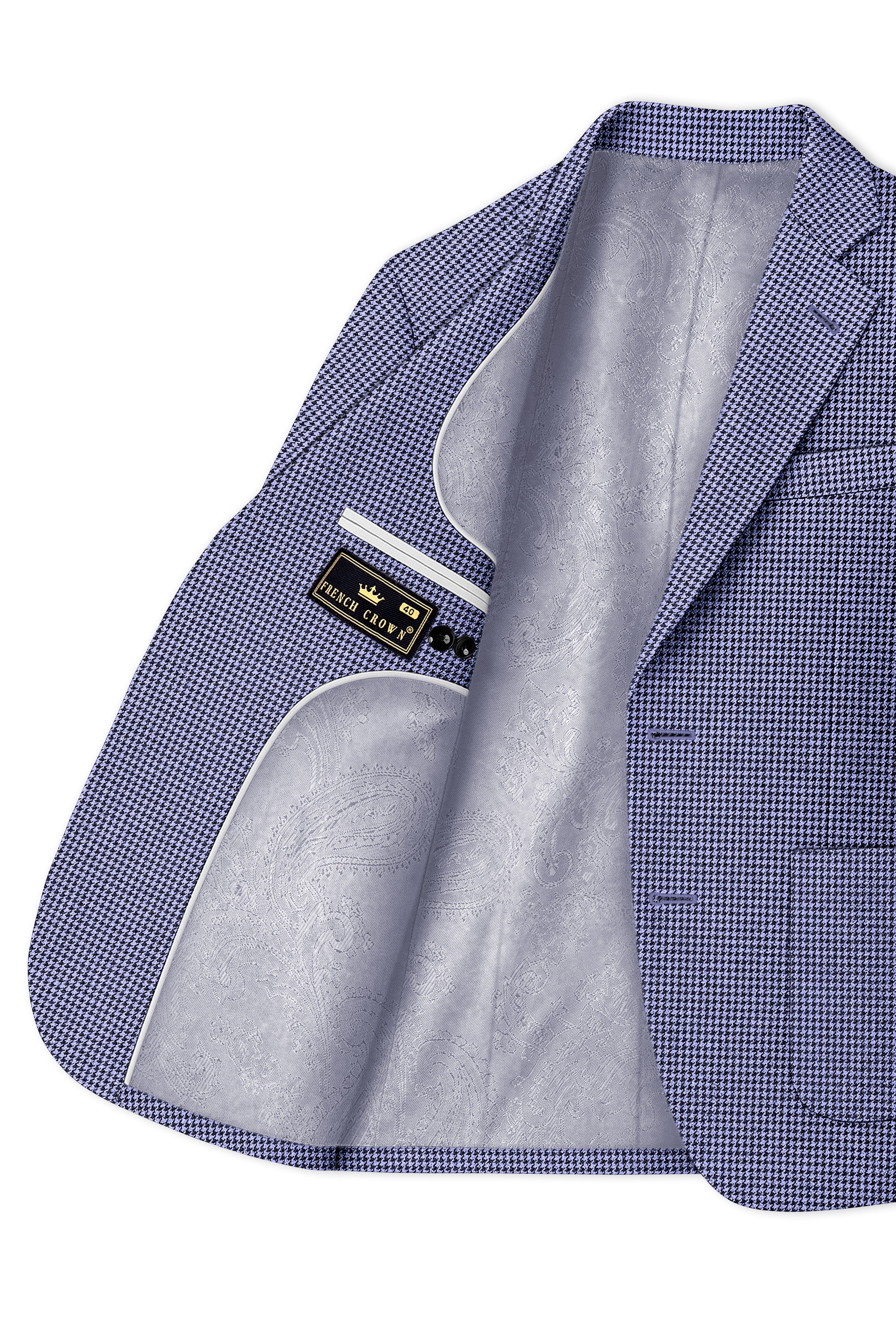 Dusk-Mulled Blue Classic Houndstooth Textured Tweed Single Breasted Sports Suit