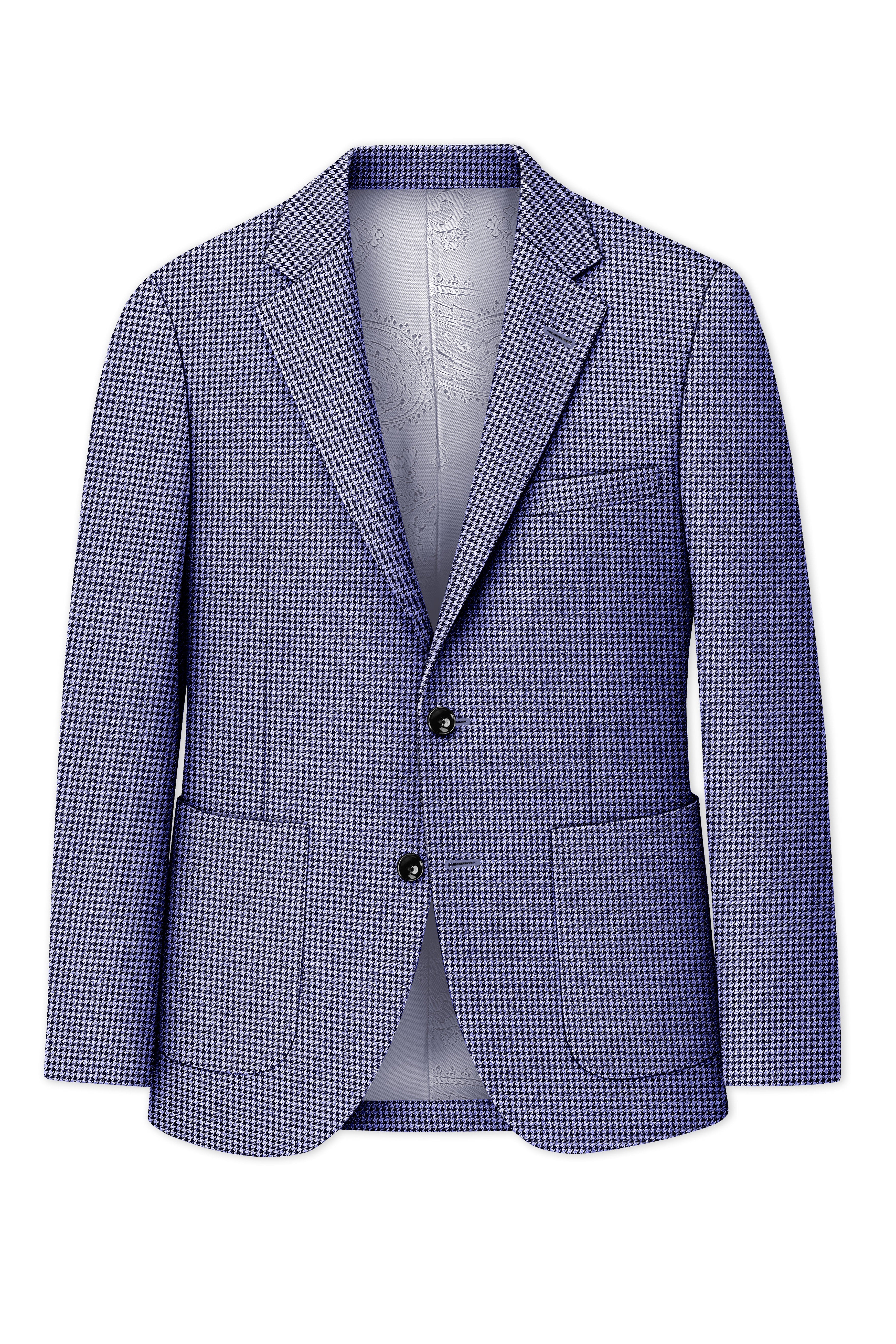 Dusk-Mulled Blue Classic Houndstooth Textured Tweed Single Breasted Sports Suit