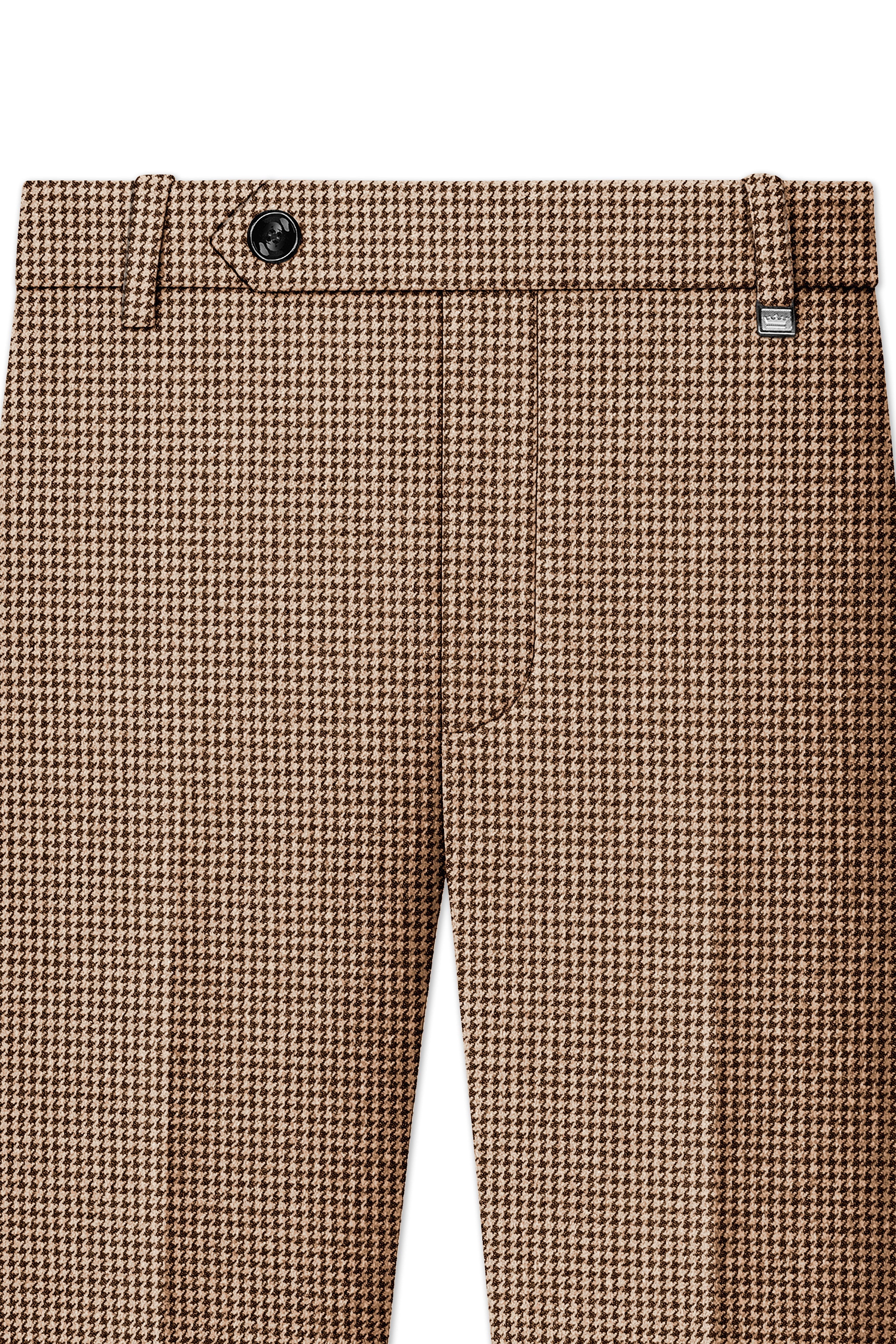 Scholar-Mocha Brown Classic Houndstooth Textured Tweed Single Breasted Sports Suit