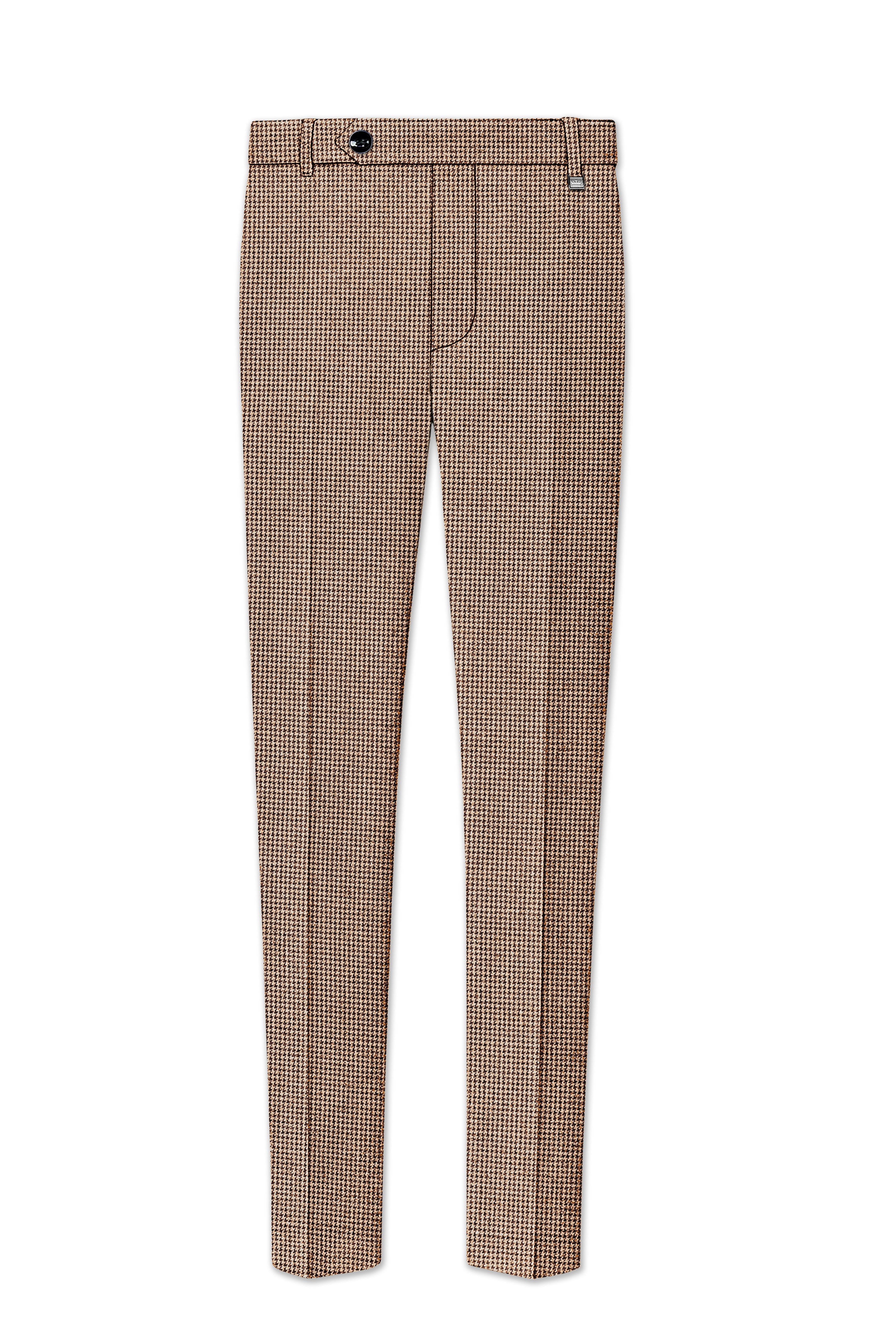 Scholar-Mocha Brown Classic Houndstooth Textured Tweed Single Breasted Sports Suit