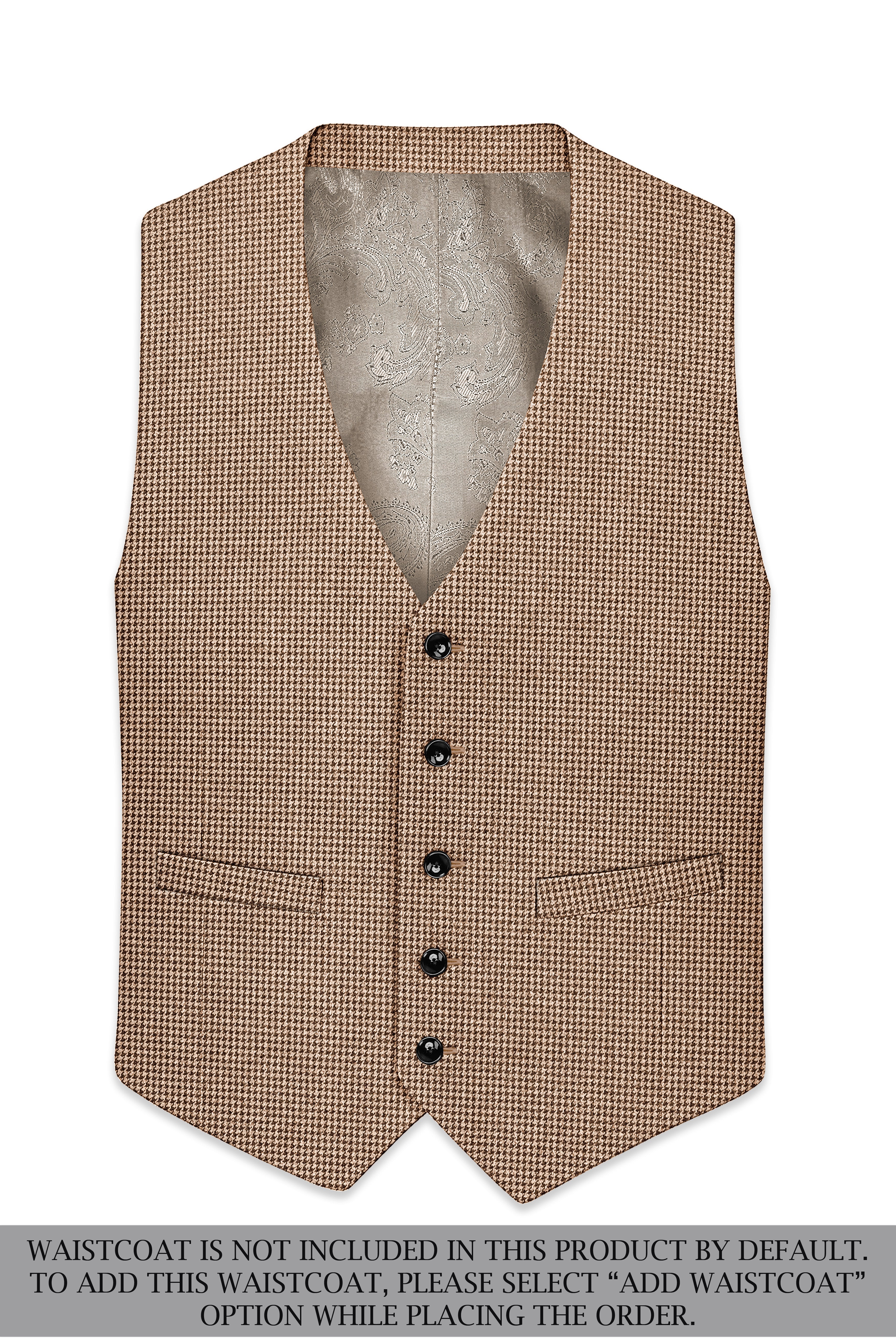Scholar-Mocha Brown Classic Houndstooth Textured Tweed Single Breasted Sports Suit