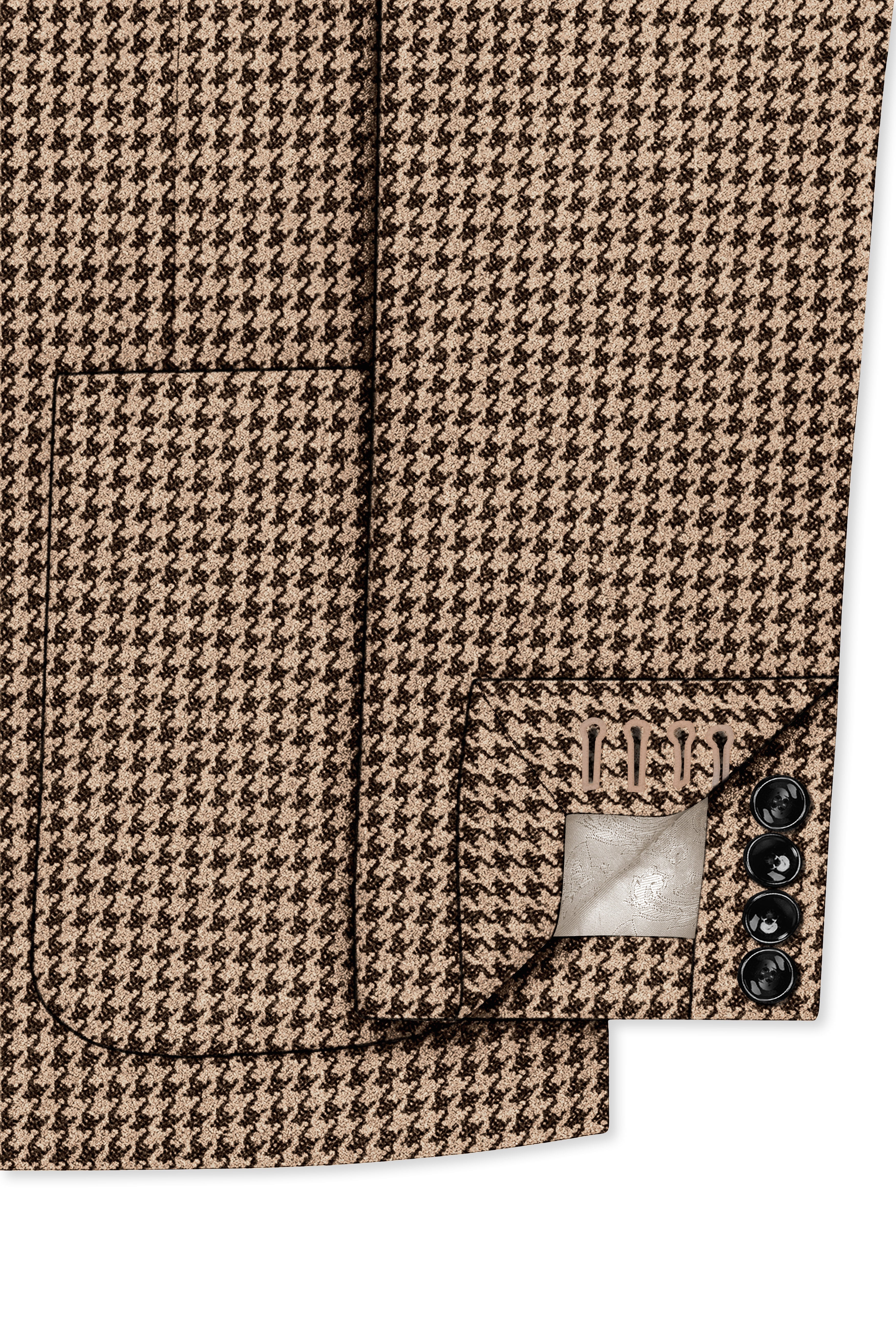 Scholar-Mocha Brown Classic Houndstooth Textured Tweed Single Breasted Sports Suit