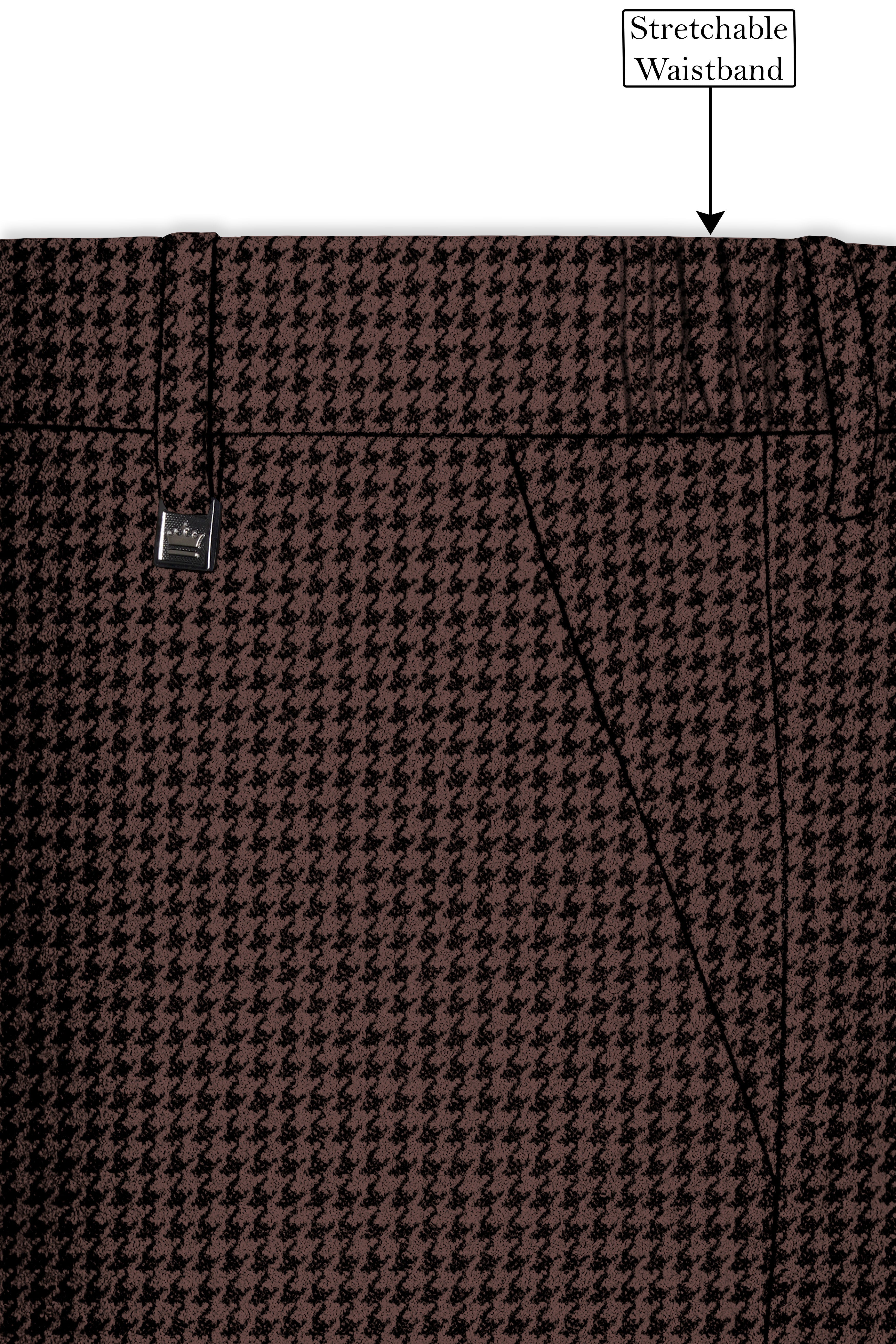Sylvan-Woody Brown Classic Houndstooth Textured Tweed Single Breasted Sports Suit