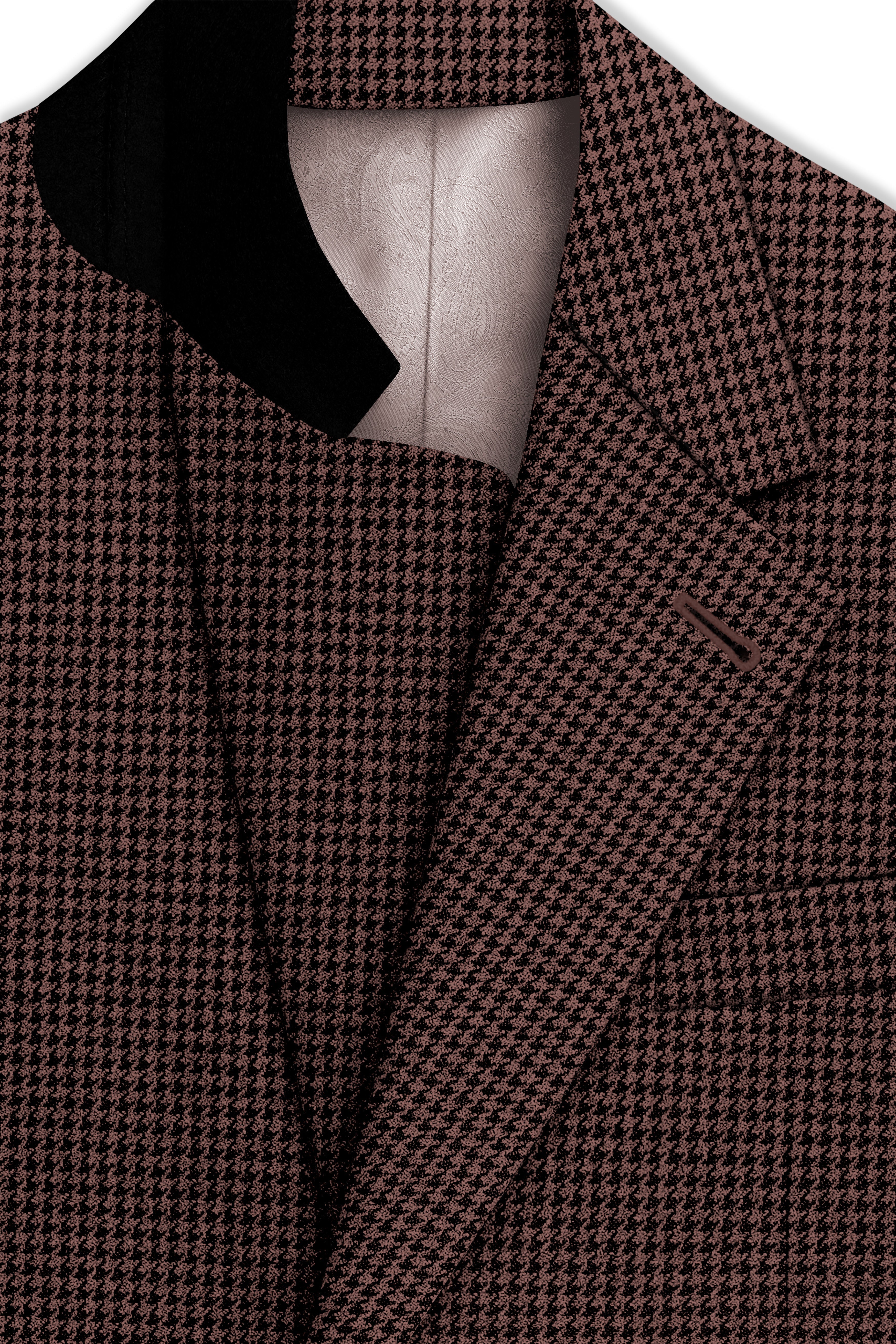 Sylvan-Woody Brown Classic Houndstooth Textured Tweed Single Breasted Sports Suit