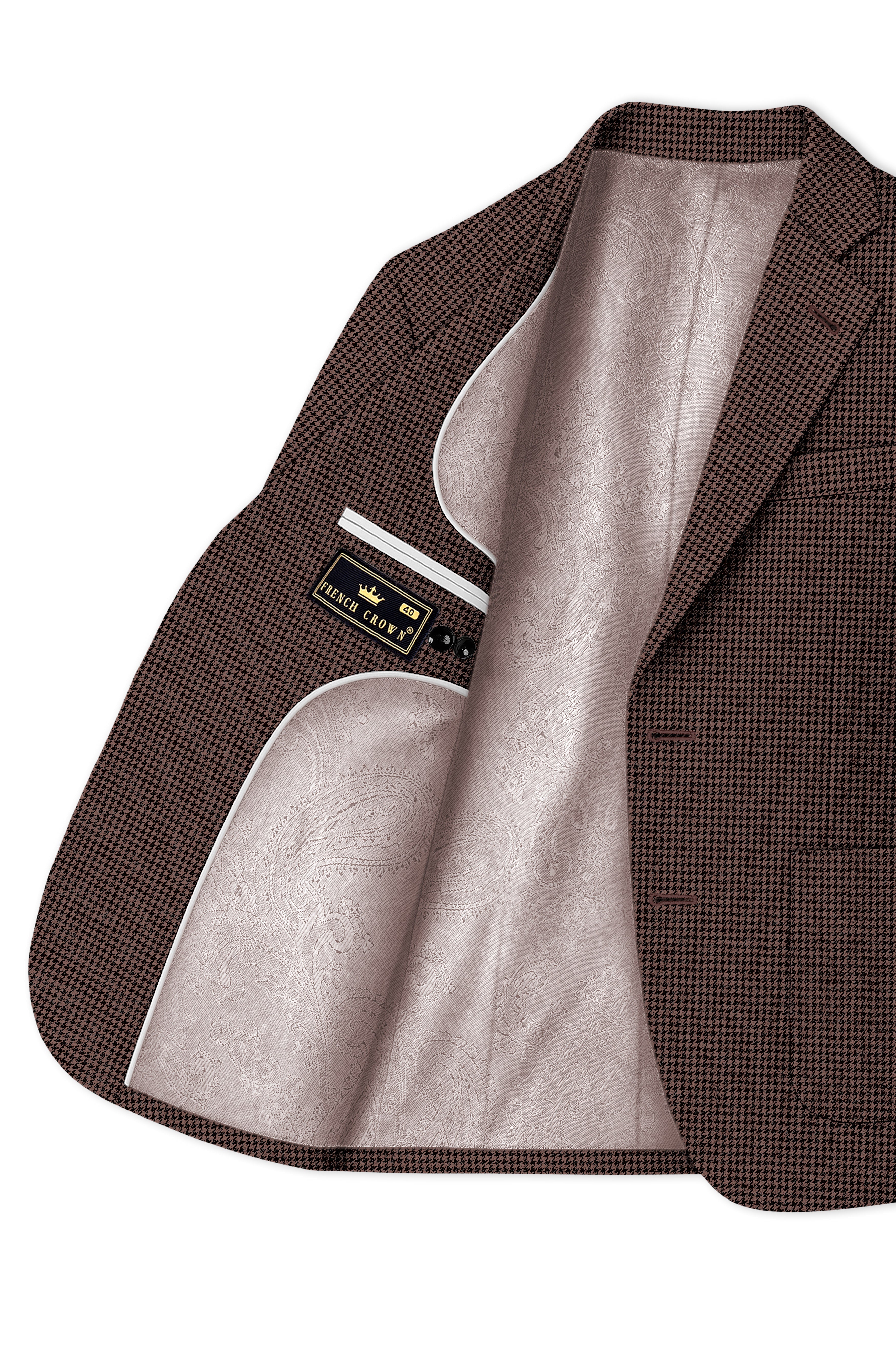 Sylvan-Woody Brown Classic Houndstooth Textured Tweed Single Breasted Sports Suit