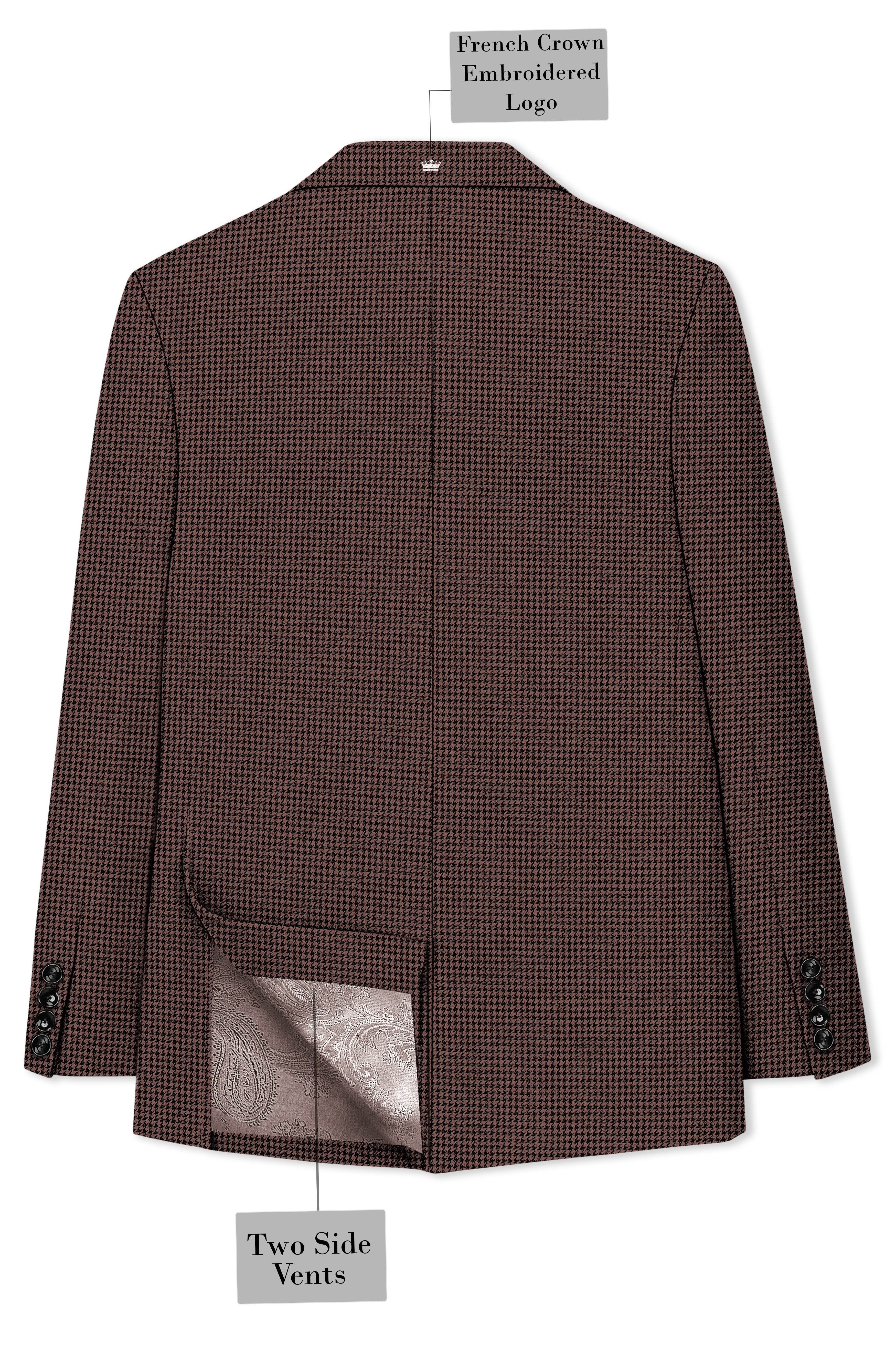 Sylvan-Woody Brown Classic Houndstooth Textured Tweed Single Breasted Sports Suit