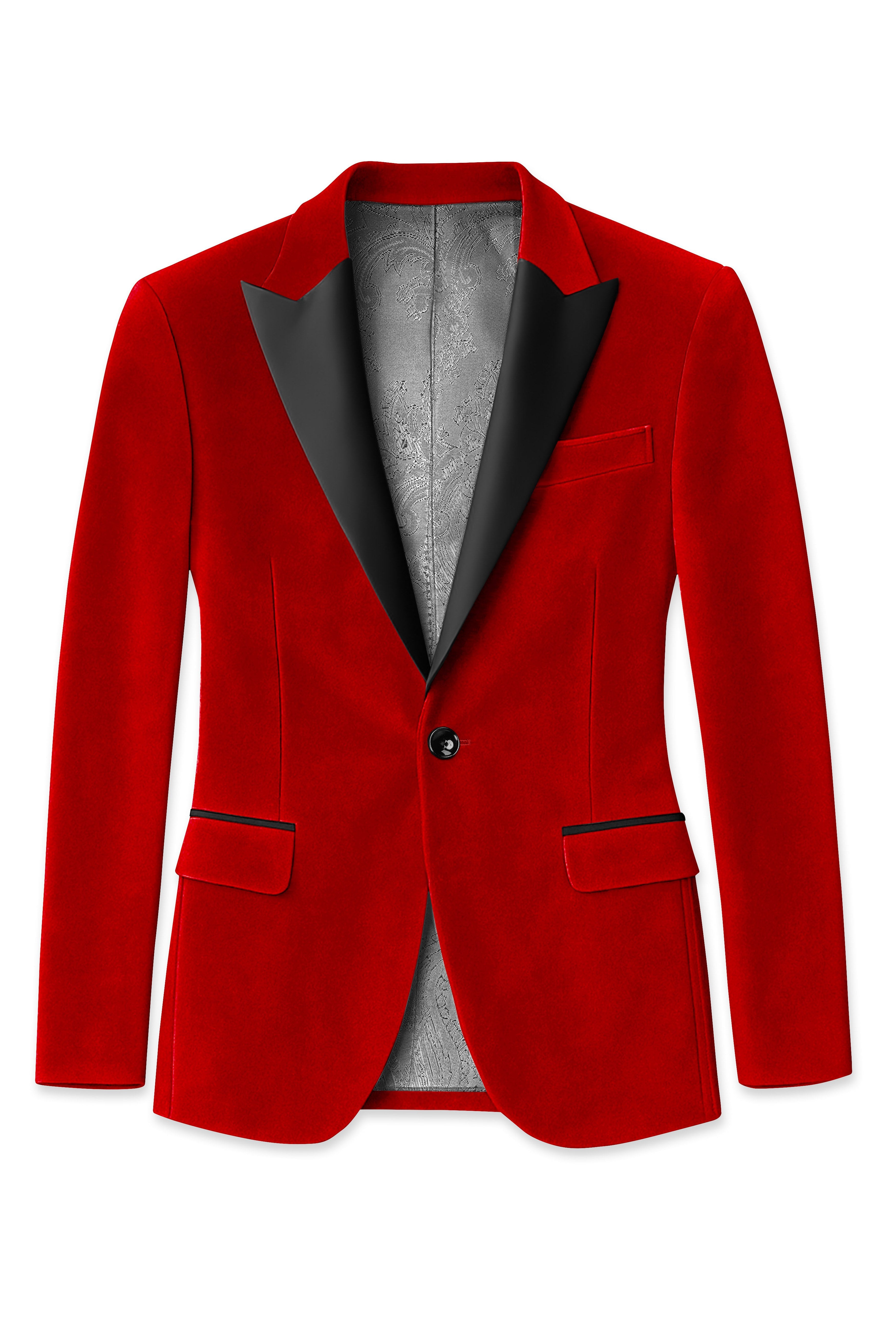Imperio-Crimson Red Velvet Peak Lapel Tuxedo Suit