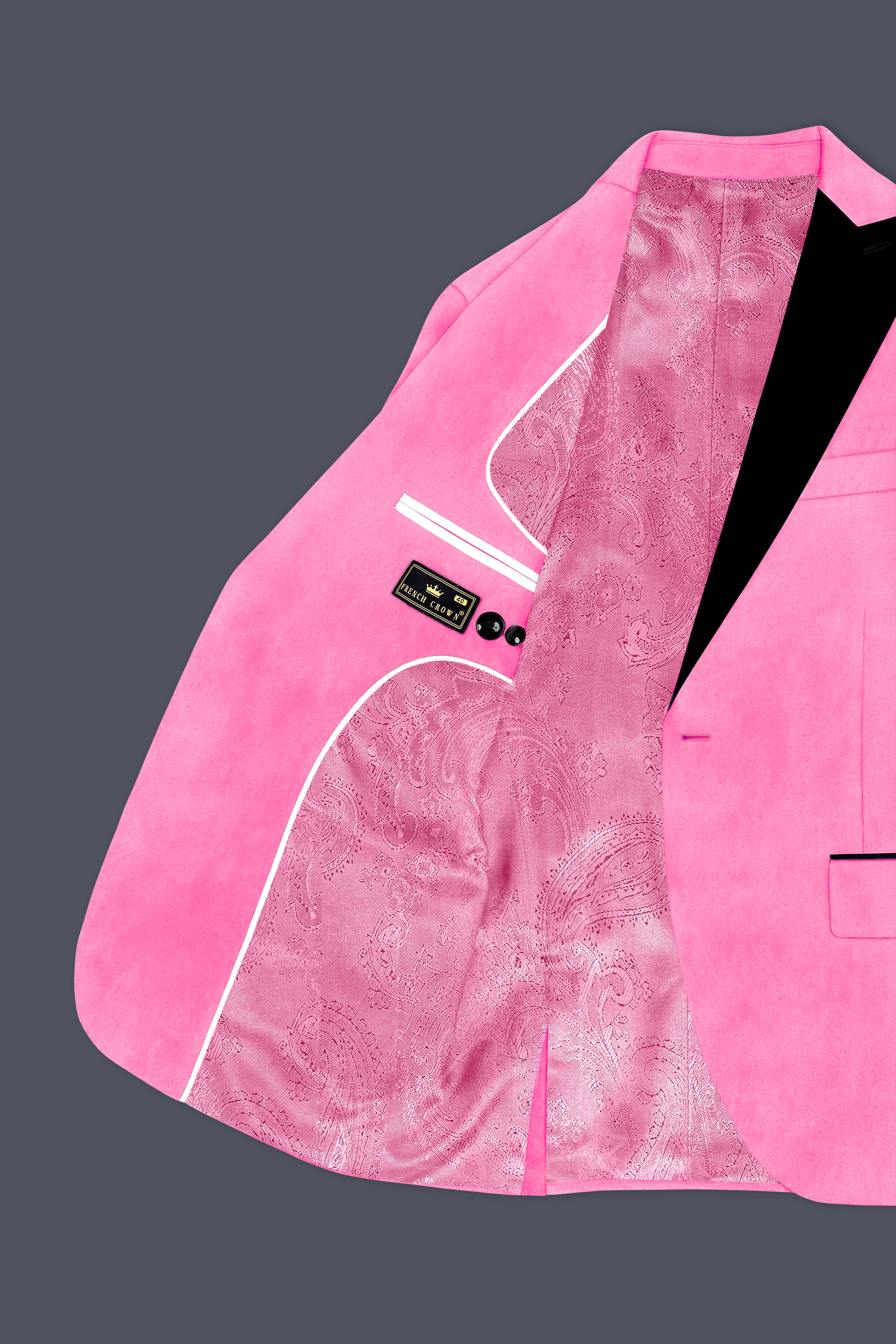 Regalis-Carnation Pink Velvet Peak Lapel Tuxedo Suit