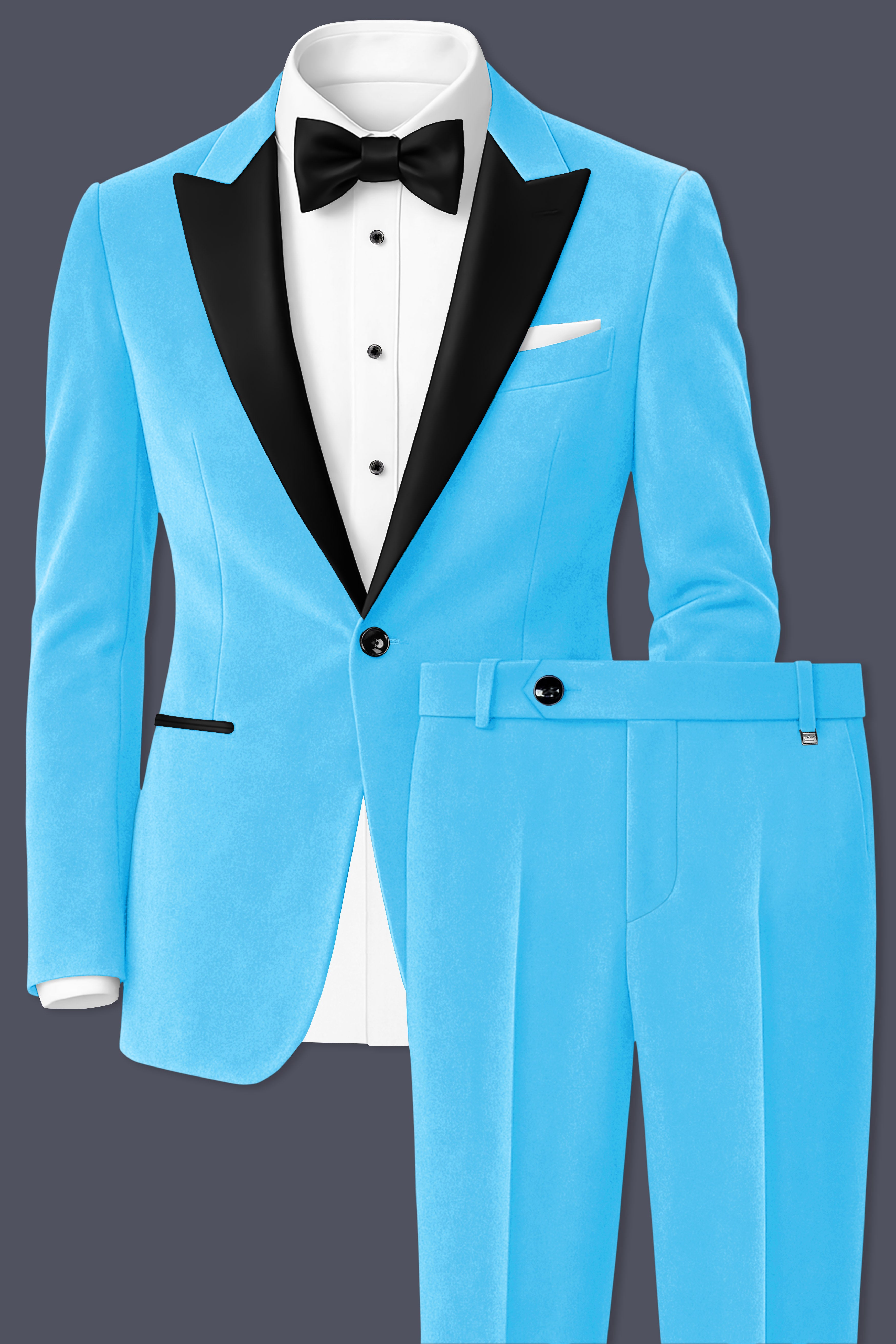 Azurion-Picton Blue Velvet Peak Lapel Tuxedo Suit