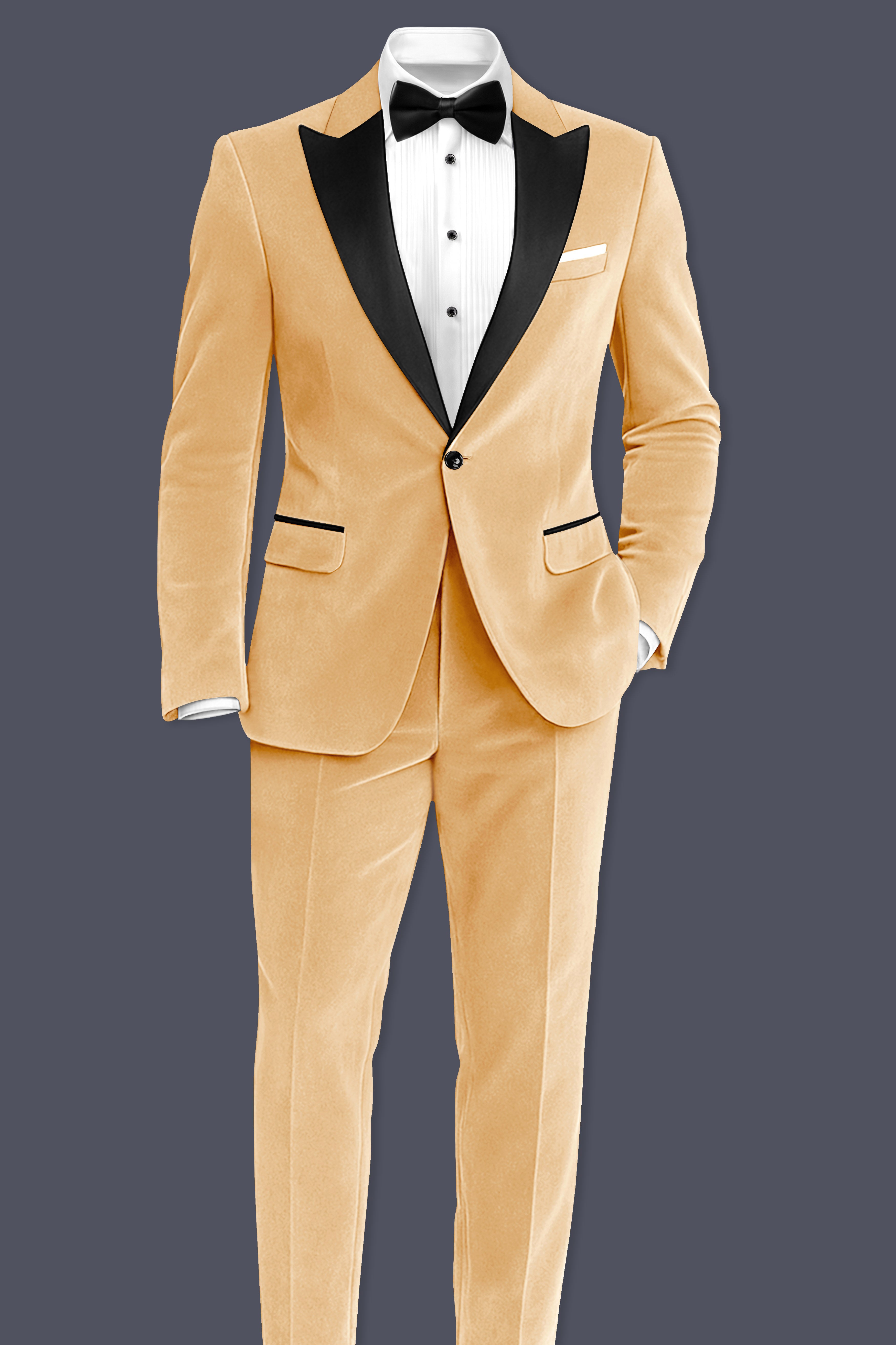Crema-Tumbleweed Cream Velvet Peak Lapel Tuxedo Suit