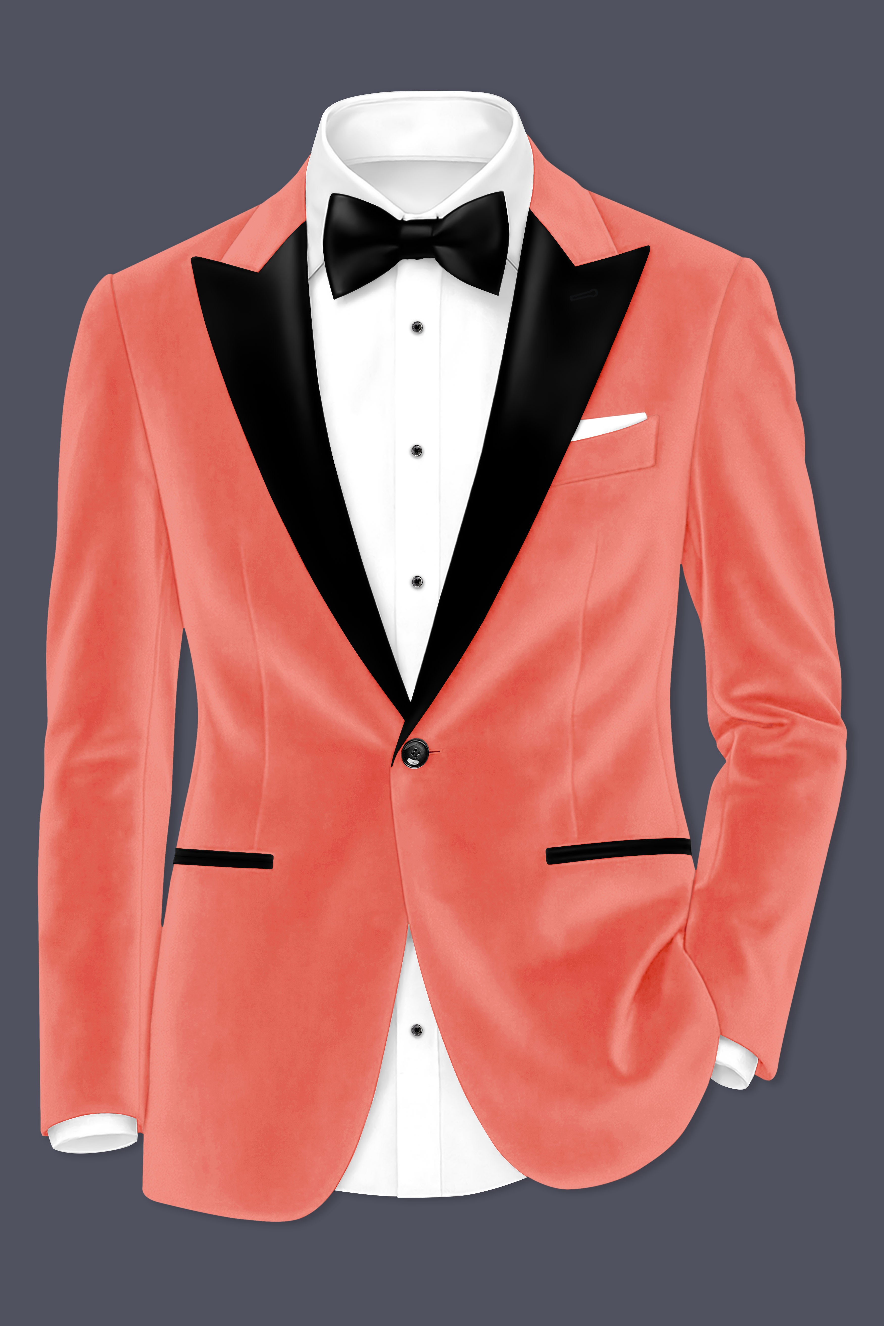 Saffron-Bittersweet Orange Velvet Peak Lapel Tuxedo Suit