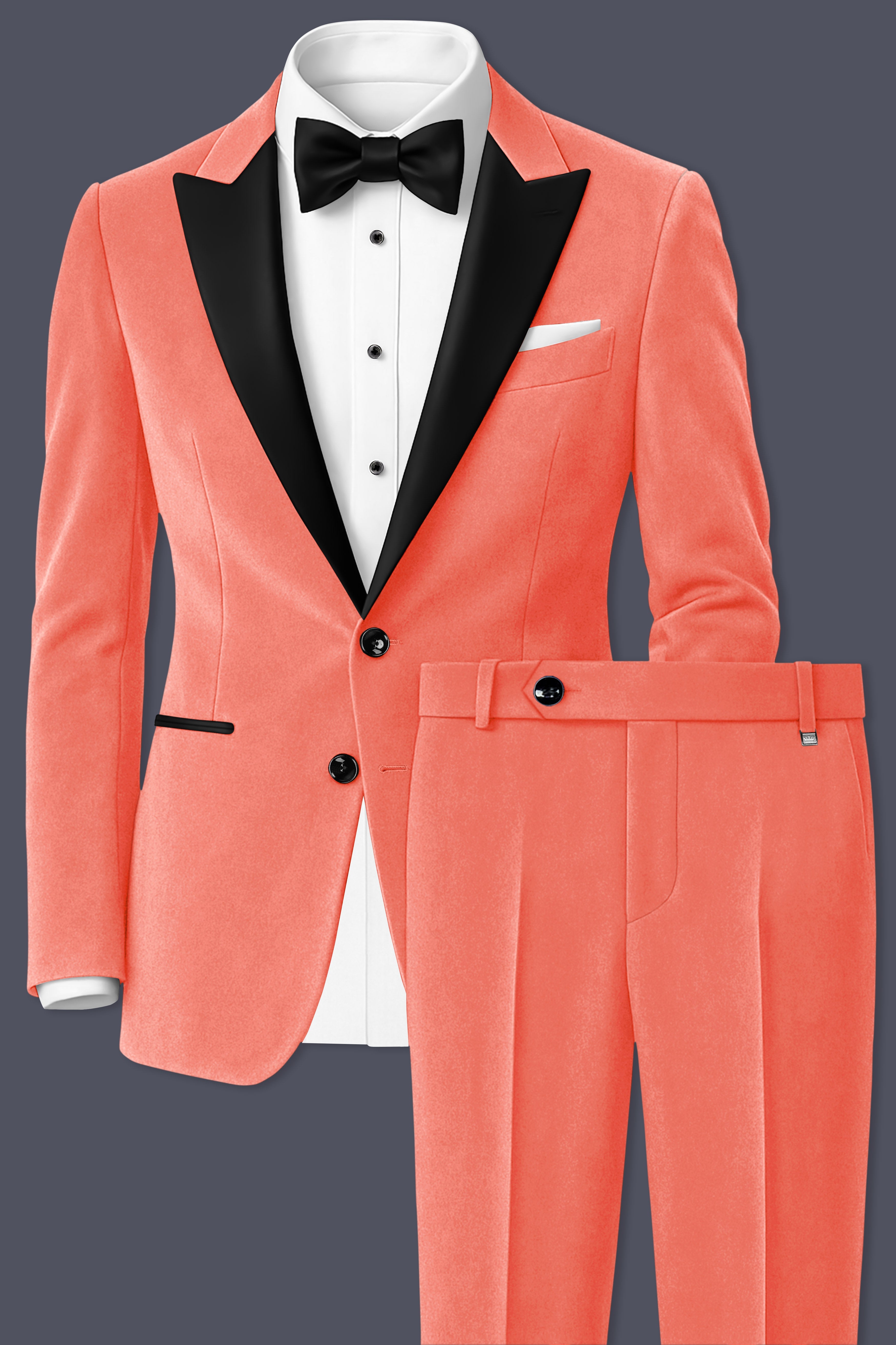Saffron-Bittersweet Orange Velvet Peak Lapel Tuxedo Suit