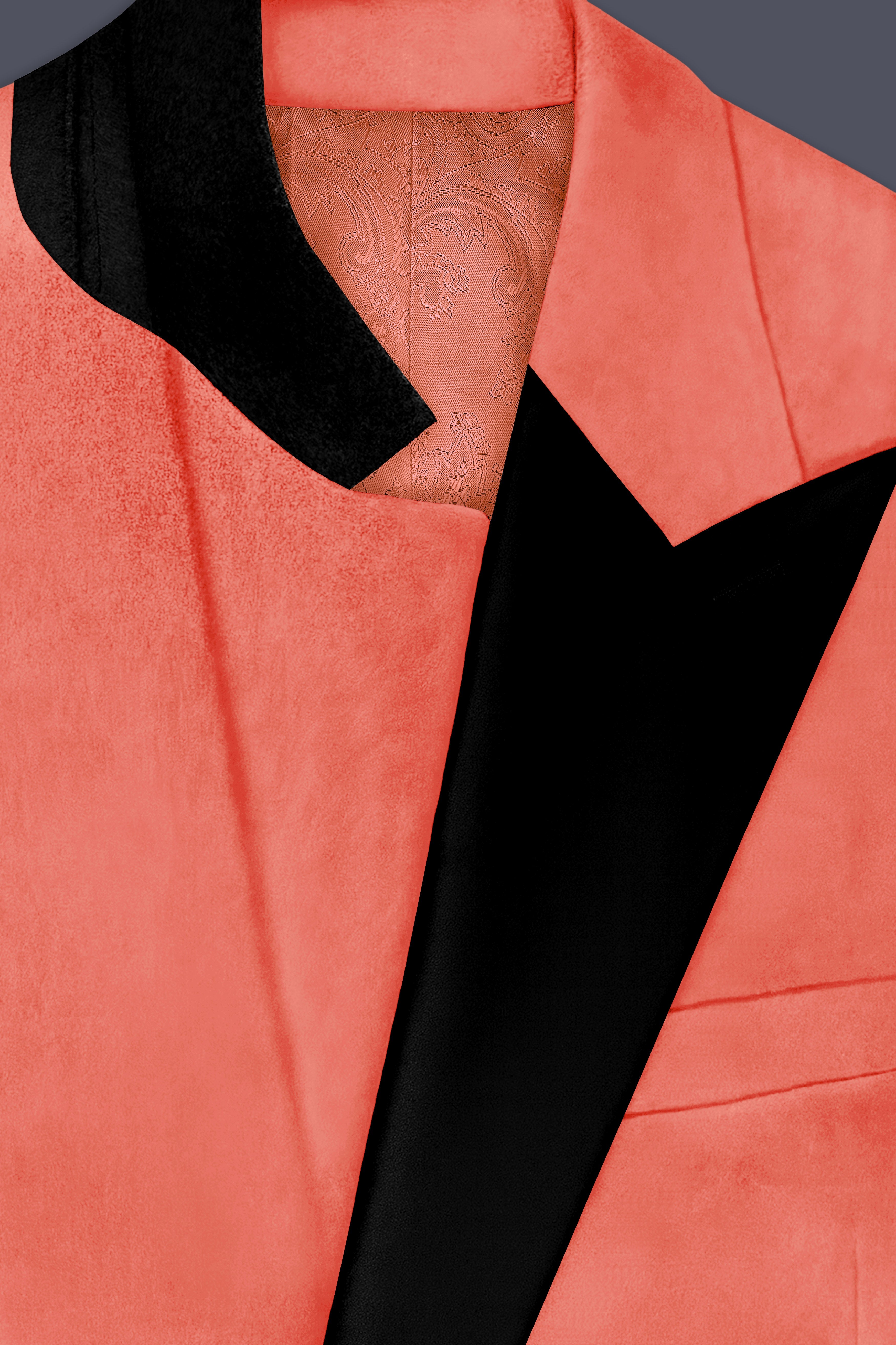 Saffron-Bittersweet Orange Velvet Peak Lapel Tuxedo Suit